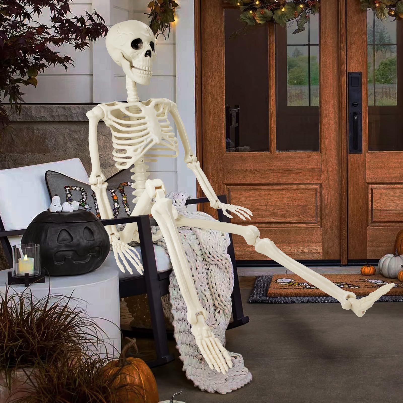 Halloween Skeleton Decorations,36'' Posable Human Skeleton Decorations For Halloween Party Decor, Haunted House Props Indoor Out