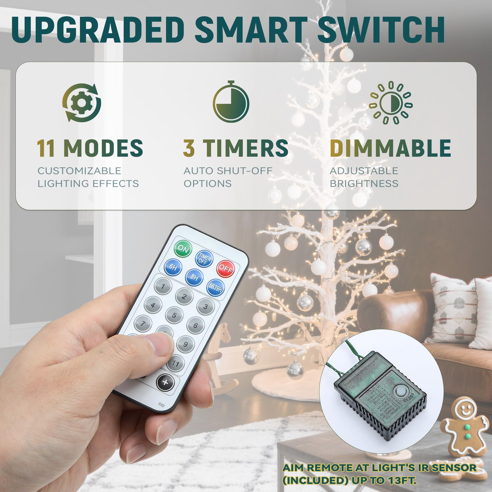 YITAHOME 7.5FT Prelit Christmas Tree, White Aspen Fir, 400 Switchable Lights, Hinged, Model QD2-400C