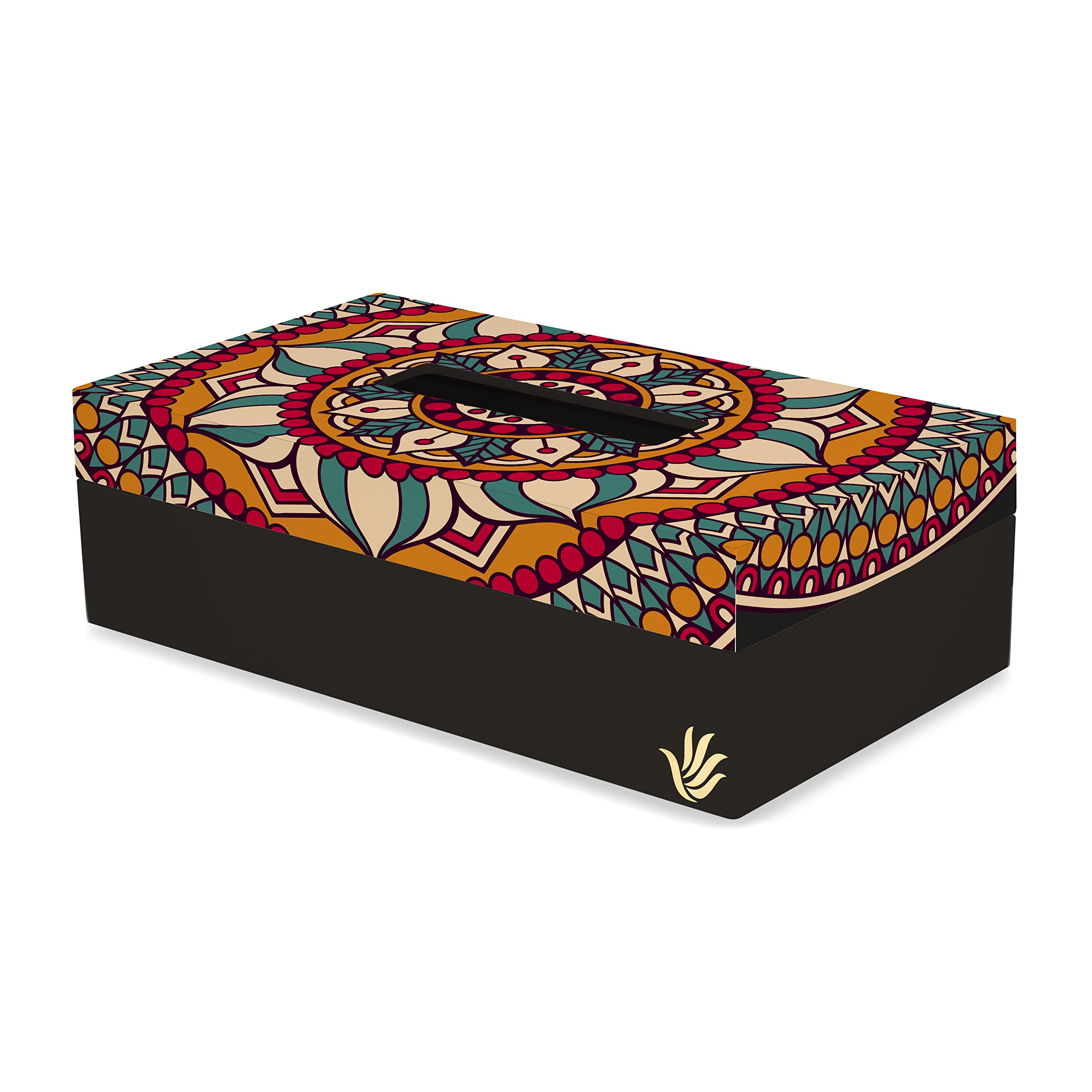 Brahma Design Tissue Box Holder | Red Mandala Design With Black Border | Size 9'' X 5'' X 2.75'' Tissue Box Holder For Car And H