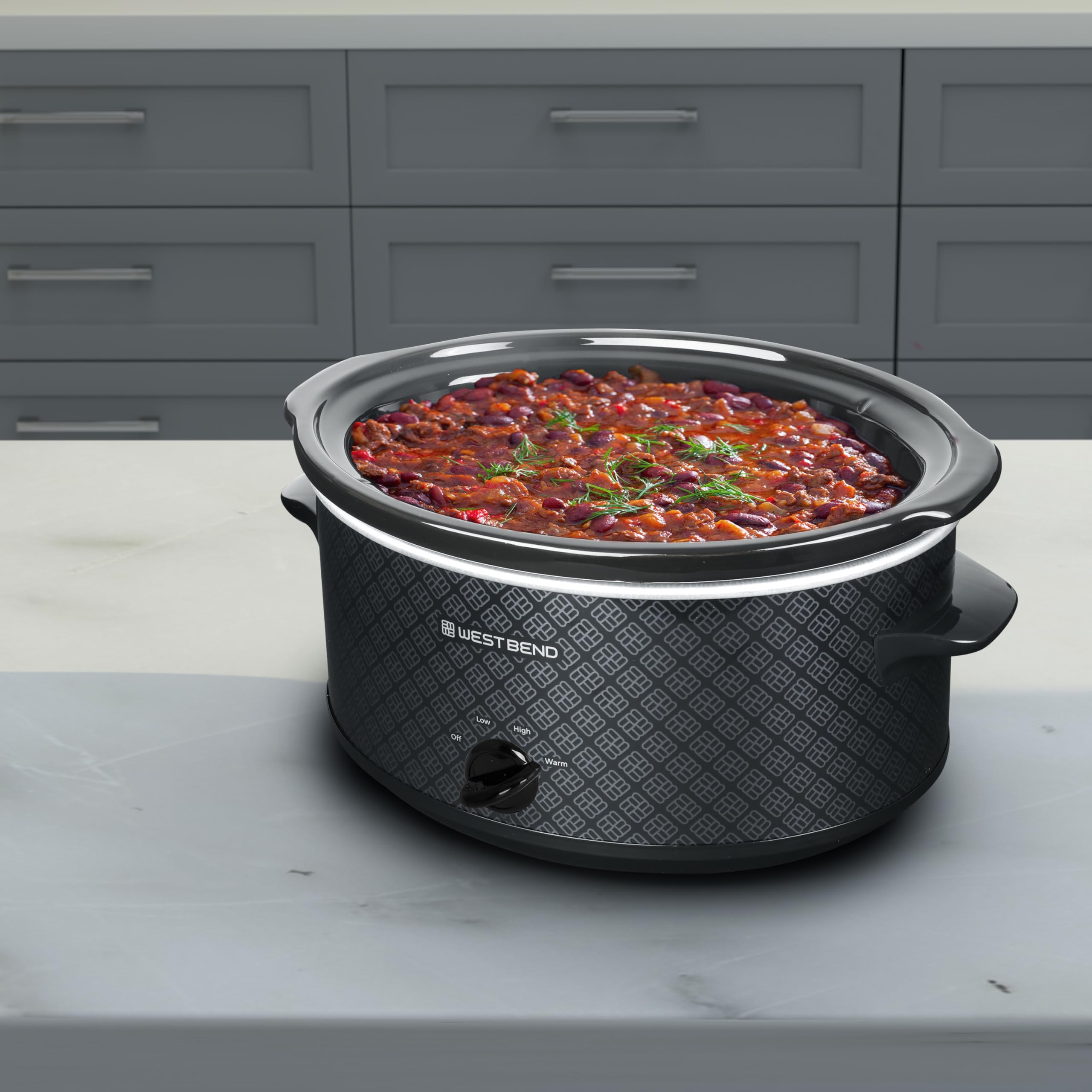 West Bend 6-Quart Slow Cooker, Manual Crockpot, Ceramic, Black, Model SCWB6QPTBK13, Dishwasher Safe, Two Temperature Settings