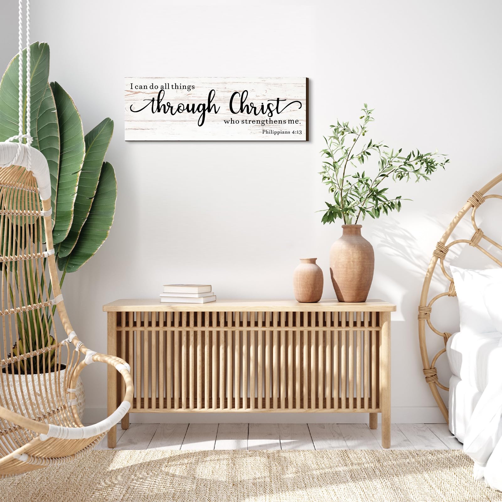 Jetec Farmhouse Bible Verse Scripture Wall Signs, I Can Do All Things Through Christ Who Strengthens Me Wooden Plaque Decor for