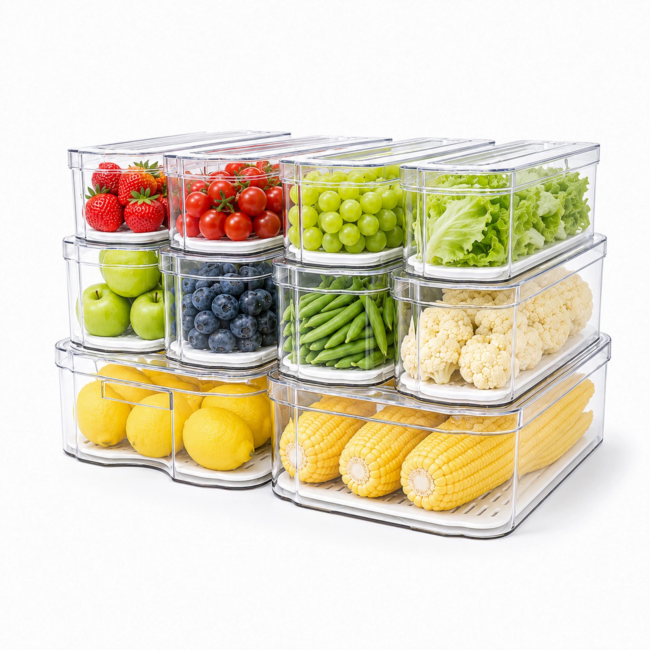 SMRCAD Clear Fridge Bins with Drain Trays  BPAFree PET, Stackable