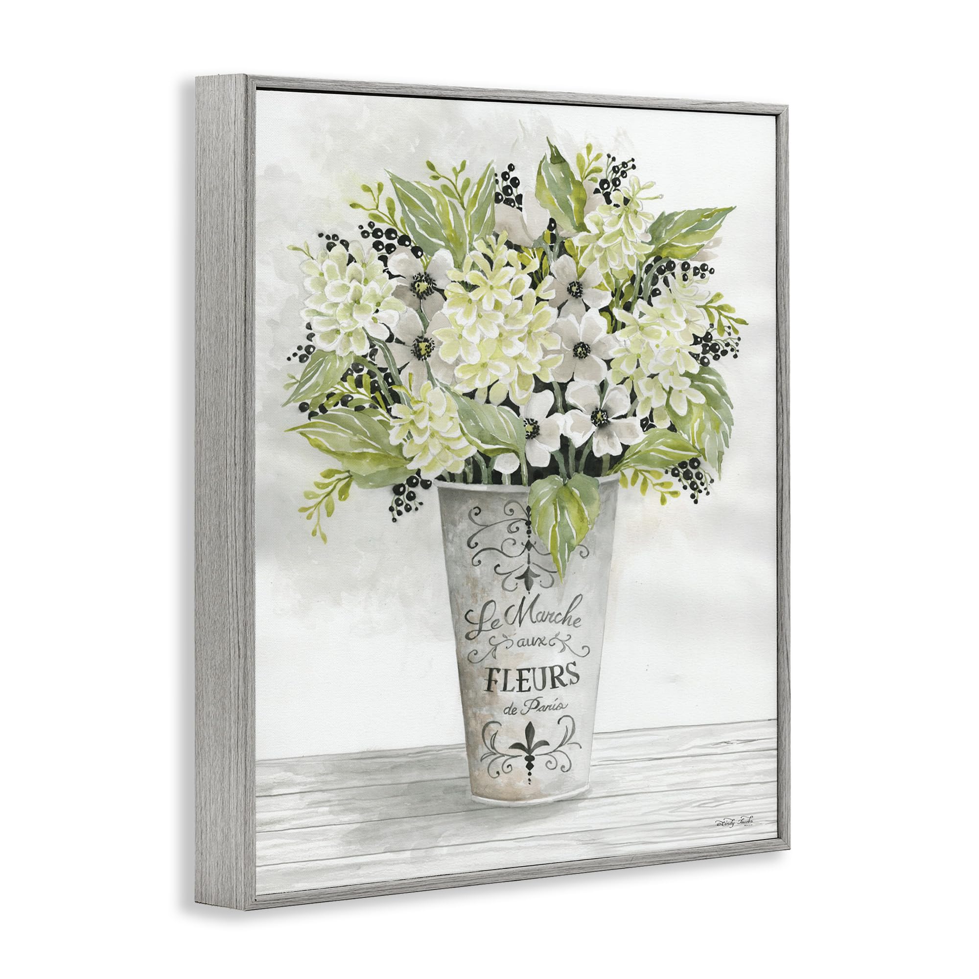 Stupell Industries French Floral Greenery Bouquet Parisian Charm Flowers Framed Giclee Art Design By Cindy Jacobs