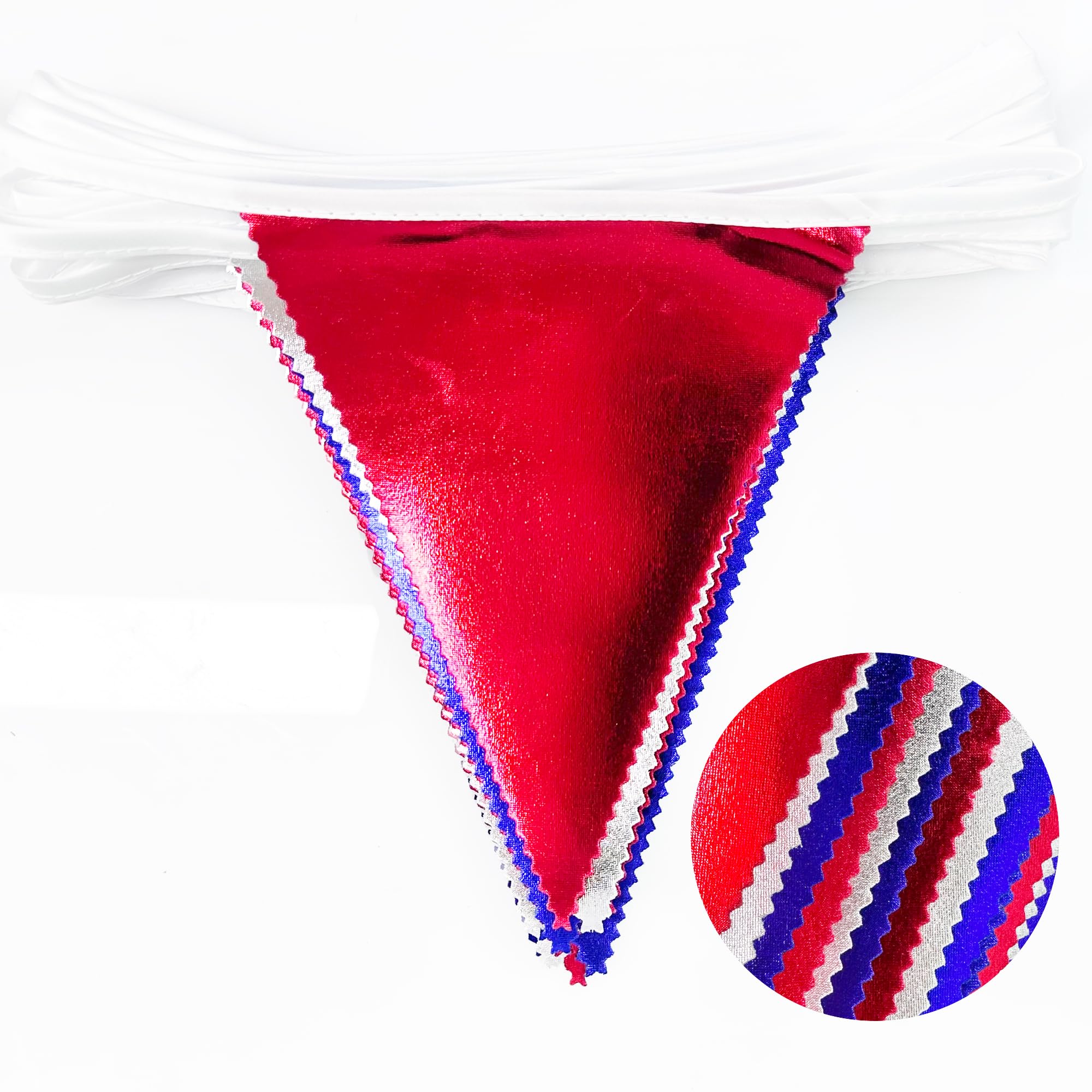 Red Blue Silver Party Decorations Metallic Fabric Triangle Pennant Banner Flag Bunting Garland For Graduations 4Th Of July Ameri