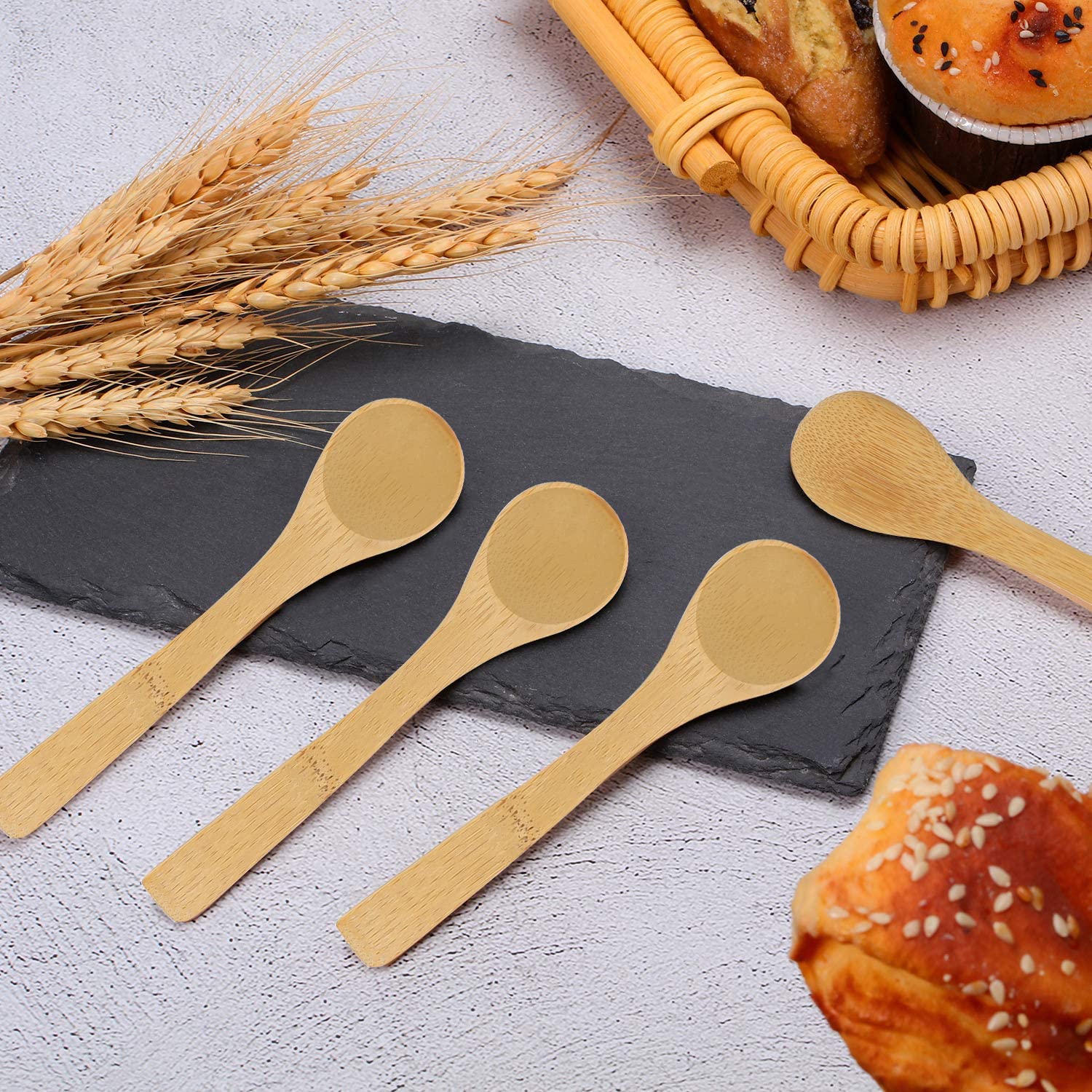 Bezall 5Pcs Small Wooden Spoons, Mini Wooden Condiment Salt Spoons Tasting Spoons Honey Teaspoons For Seasoning Coffee Tea Sugar