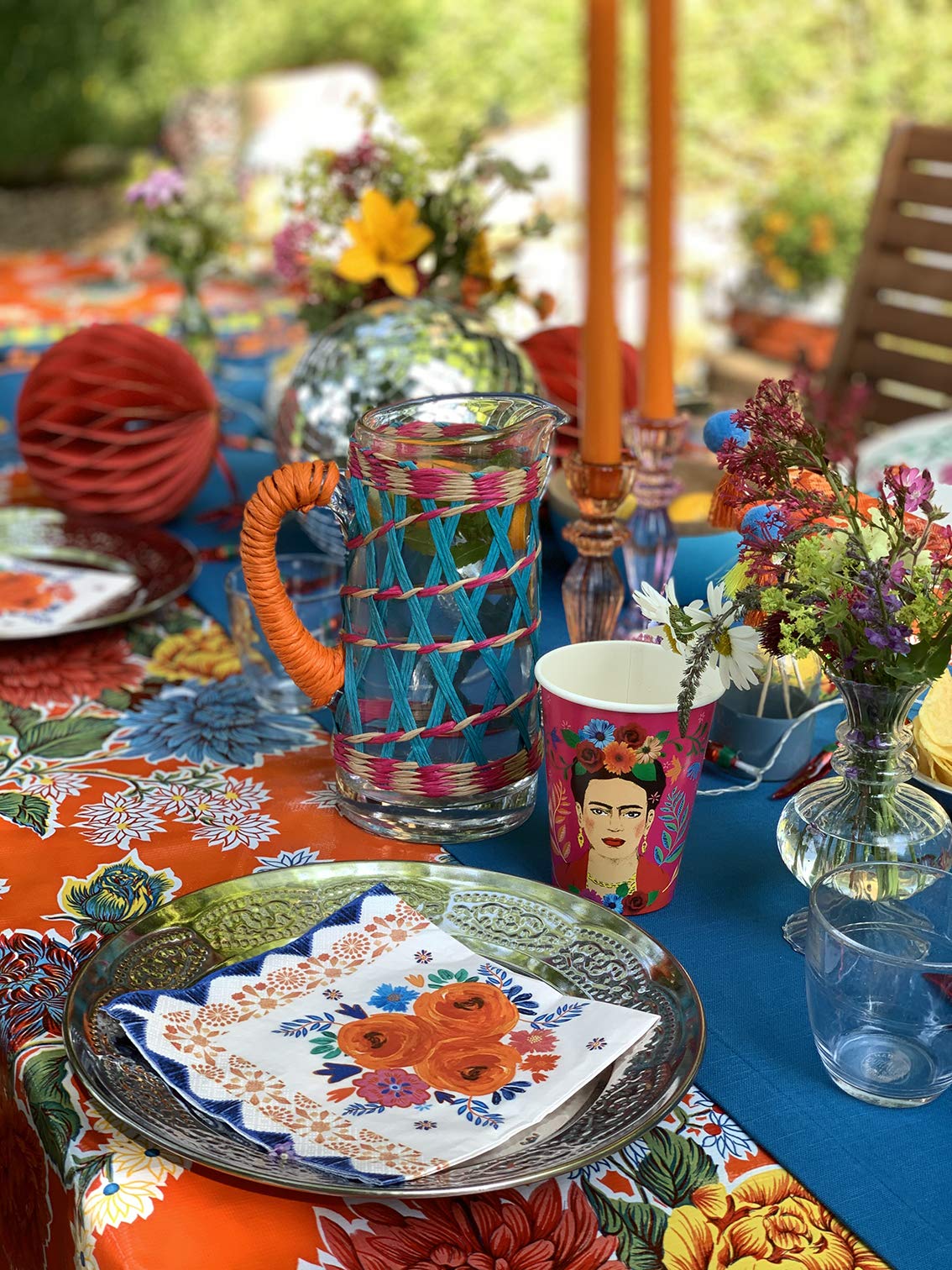 Talking Tables Disposable Pink Paper Party Cups Boho Frida Kahlo Themed Table Decorations  Home Recyclable  Eco-friendly  For Summer  Birthday  BBQ  Celebration  Fiesta (340ml/12oz) Pack of 8