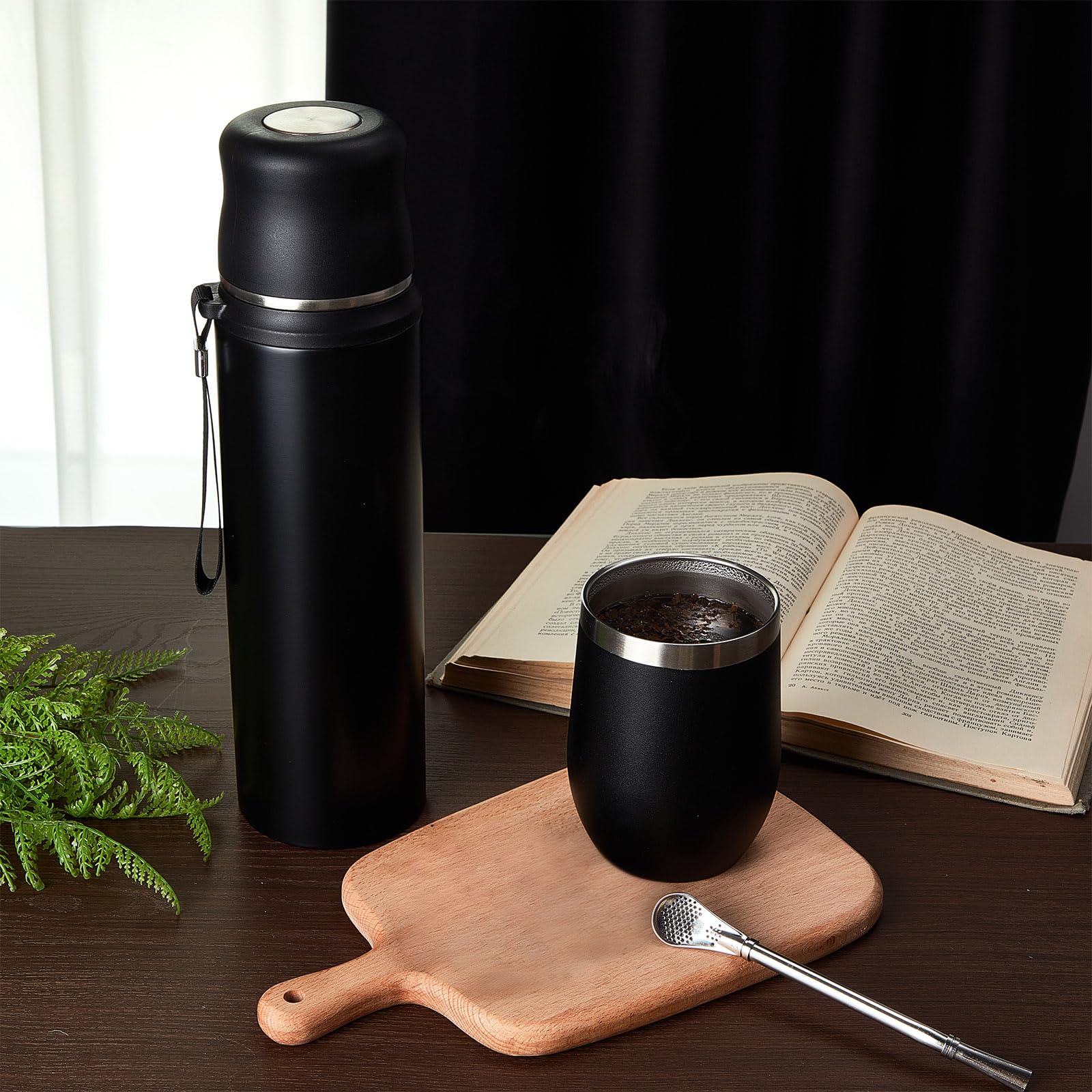 Dandat 2 Pieces Yerba Mate Cup And Vacuum Bottle Set Yerba Mate Kit 12 Oz Yerba Mate Gourd Mate Cup And Bombilla Set For Travel,