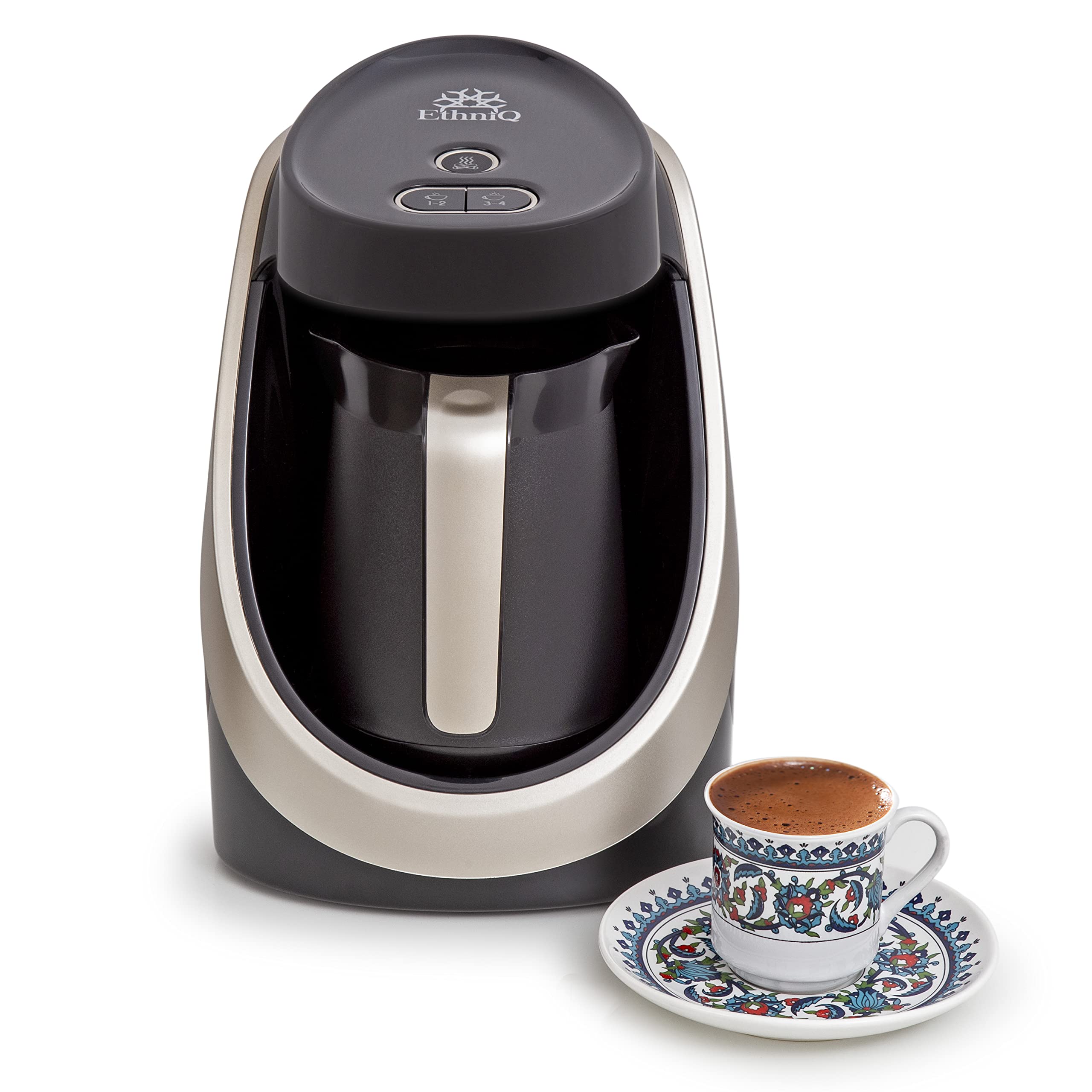 ETHNIQ Turkish coffee Maker - 100% BPA Free, 120V, 1 to 4 cup Brewing capacity with cook Sense Technology for Delicious cup of T