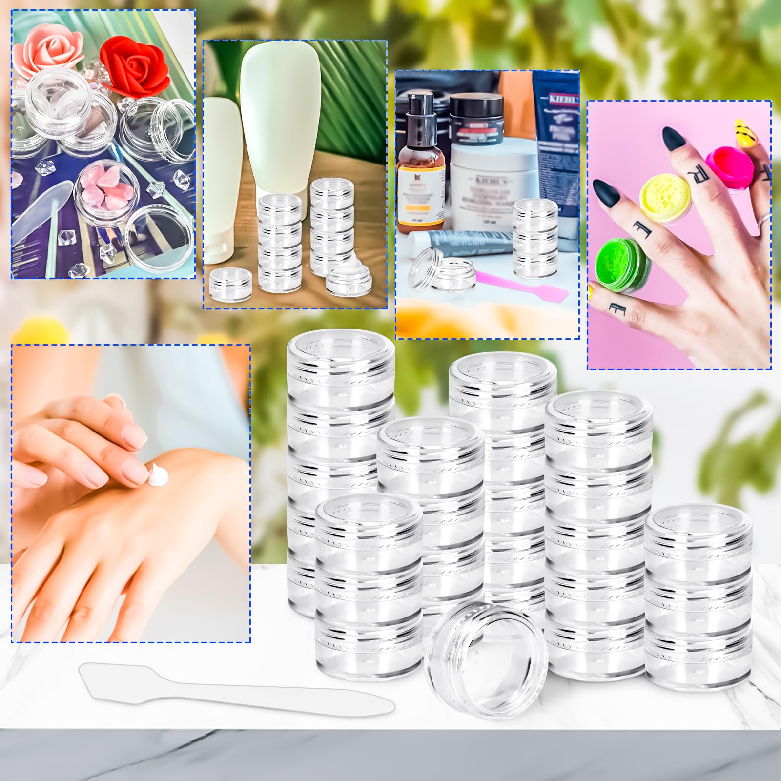 Motbach 100 Pcs 5G Empty Plastic Containers With Clear Lids,Mini Makeup Sample Containers, Small Sample Pot Jars Round Cosmetic