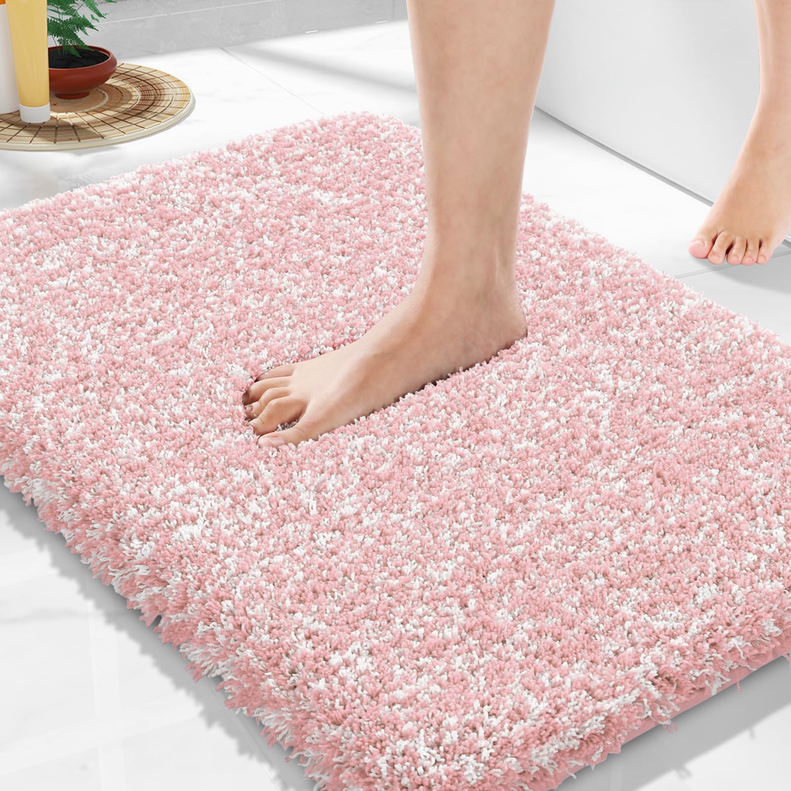 Yimobra Bathroom Rugs Non Slip Washable 24X17, Ultra Soft And Water Absorbent Bath Mats, Plush Fluffy Shower Mat Outside, Microf
