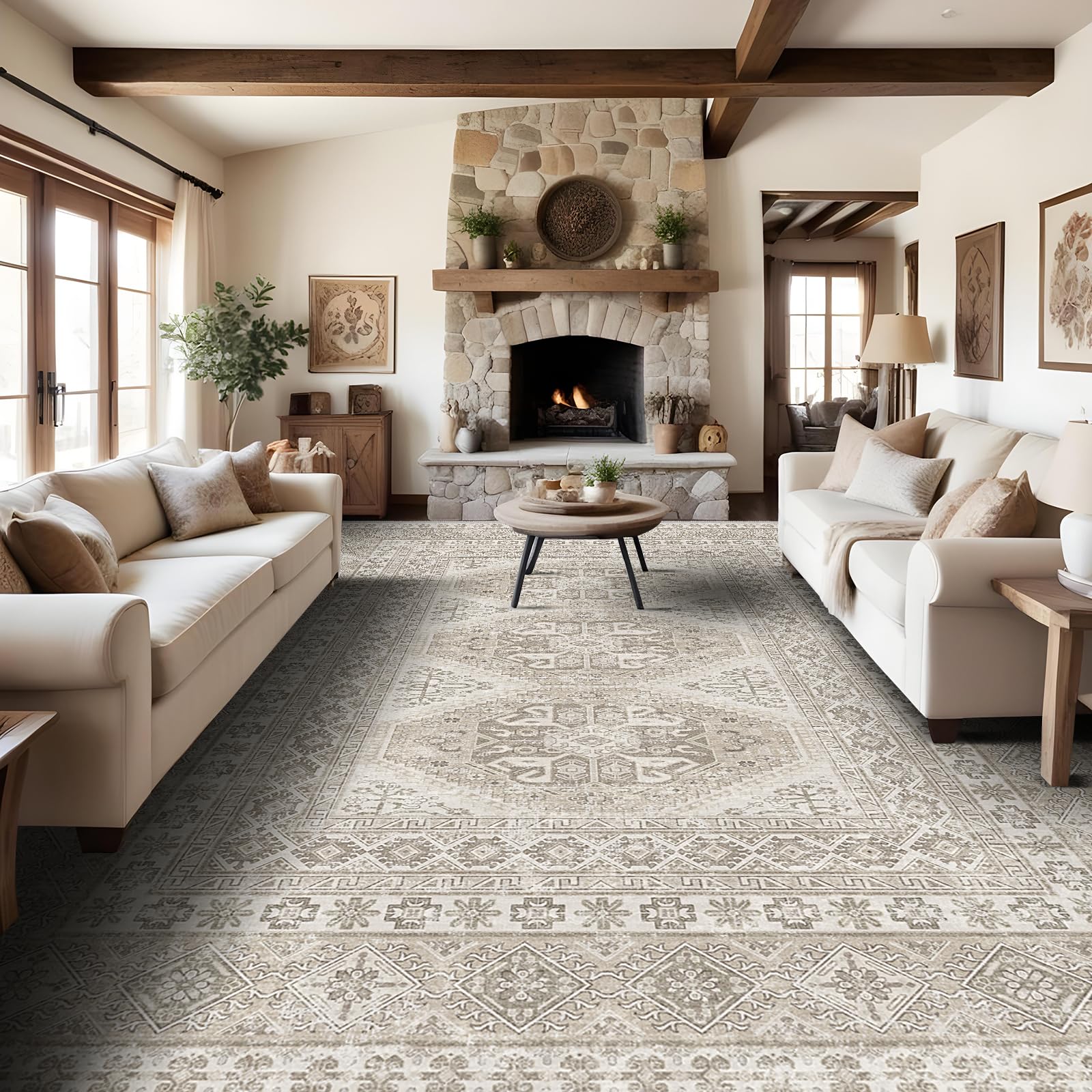 Large Rugs for Living Room: 10x14 Area Rugs Farmhouse Indoor Machine Washable Rug Non-Slip with Rubber Backed Oriental Carpets (