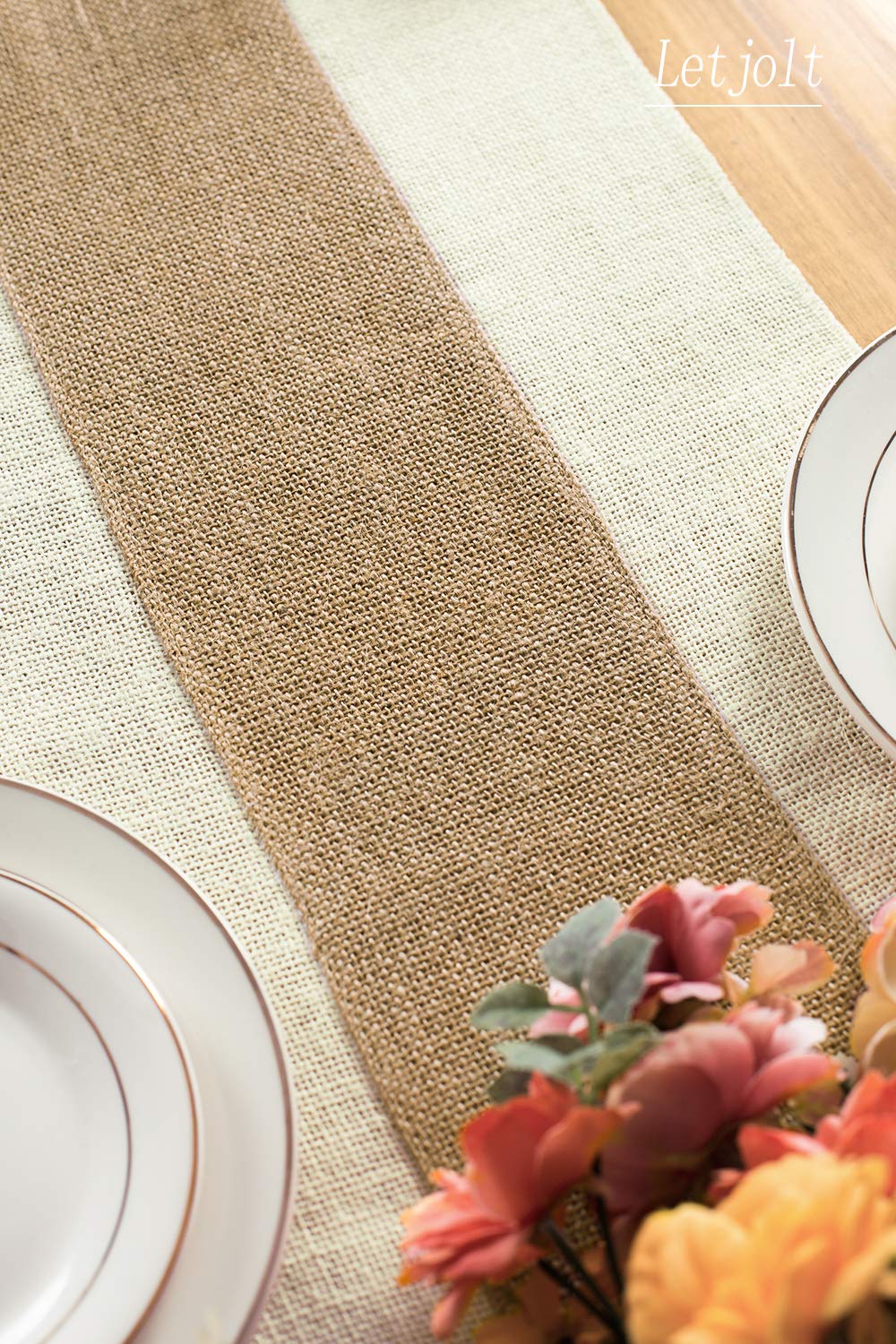 Letjolt Burlap Table Runner Rustic Table Runner Farmhouse Table Decor Macrame Table Runner Jute Woven Fabric, Light Colour Edge