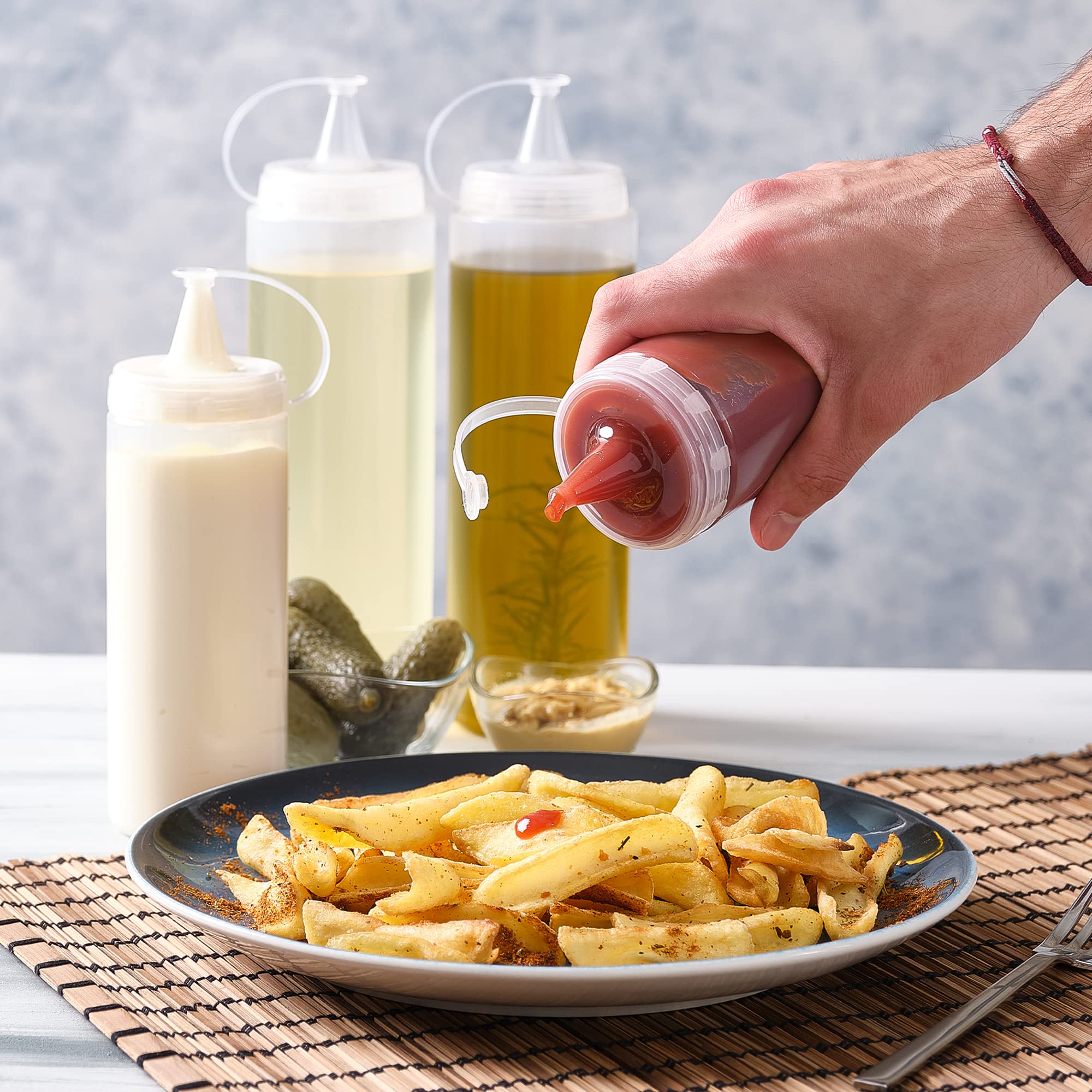 Crystalia Squeeze Bottles, Squirt Bottle Set With Cap, Condiment Squeeze Container For Oil Ketchup Mustard Bbq Sauce Syrup, 4 Pc