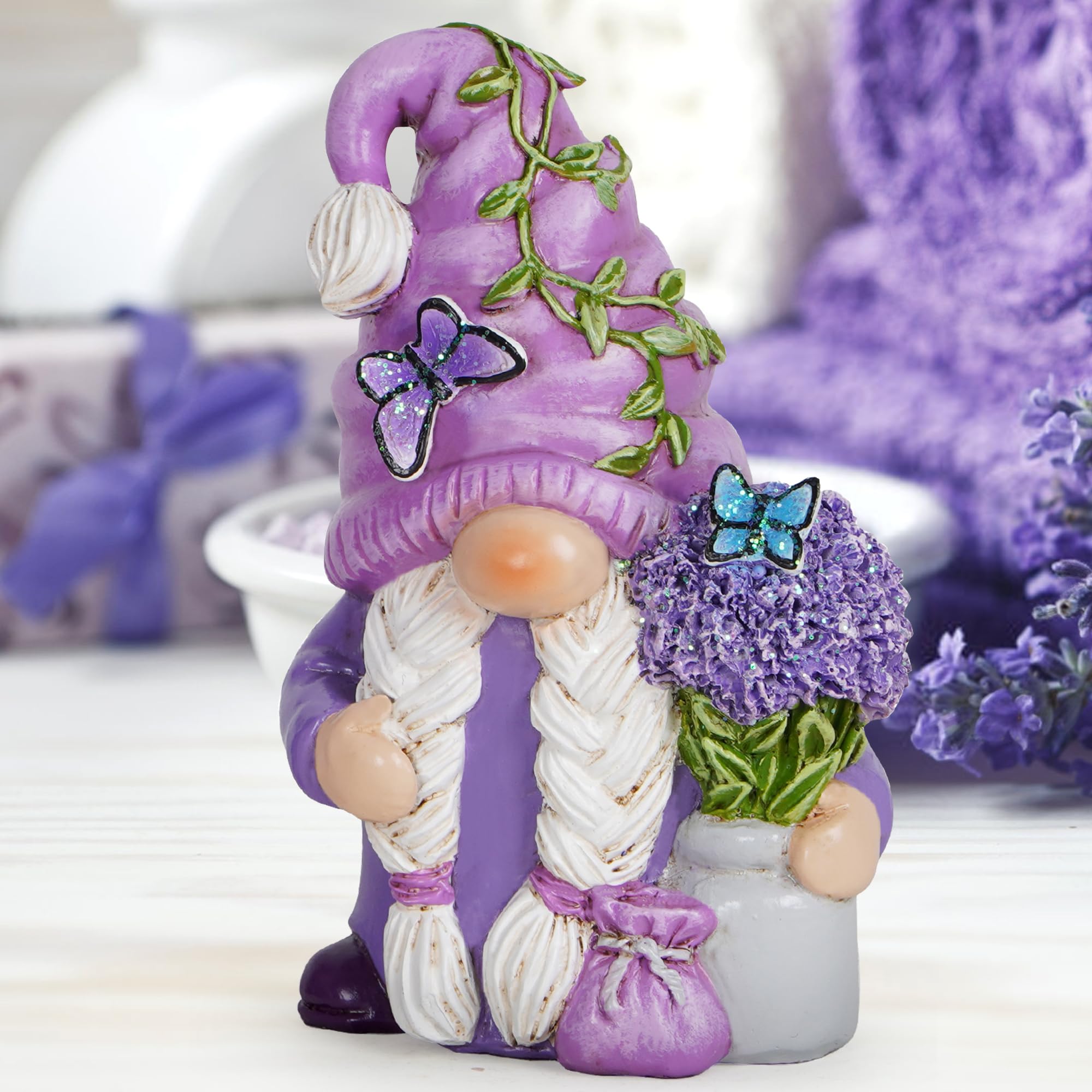 Hodao Lavender Dream Gnome - Purple Fragrance Wonderland Journey Spring Swedish Tomte Elf Dwarf Figurines Summer Gnome Indoor Ho
