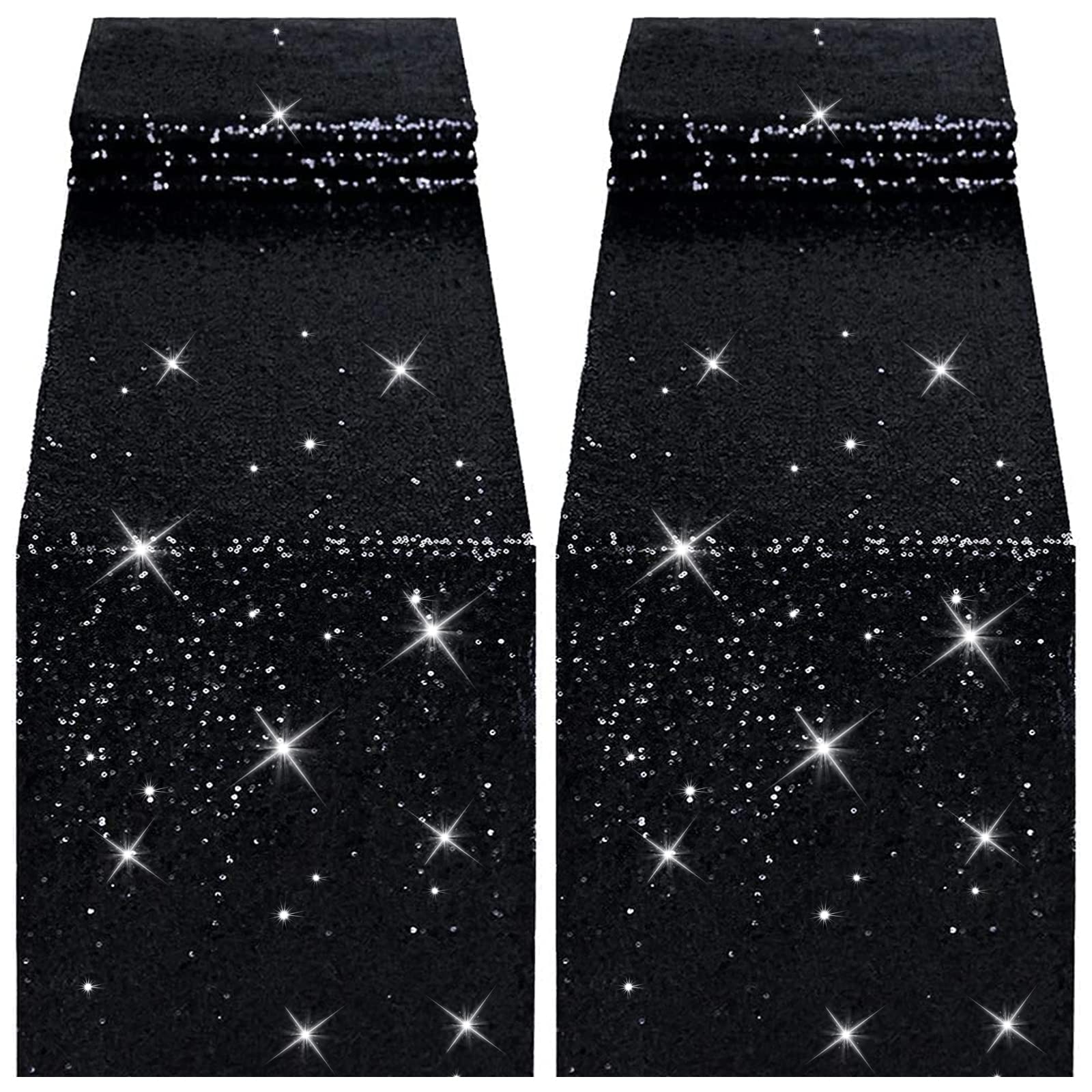 Tiosggd Black Sequin Table Runners 12''X108'', 2 Packs Glitter Table Cloth Party Suppliers For Halloween Decorations Bridal Baby