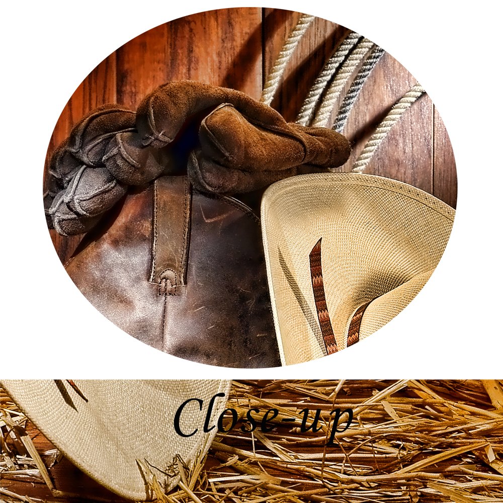 KREATIVE ARTS - 4 Pieces Canvas Prints Wall Art American West Rodeo Cowboy White Straw Hat on Leather Rancher Roper Boots Vintage Style Stretched Gallery Canvas Wrap Giclee Print Ready to Hang