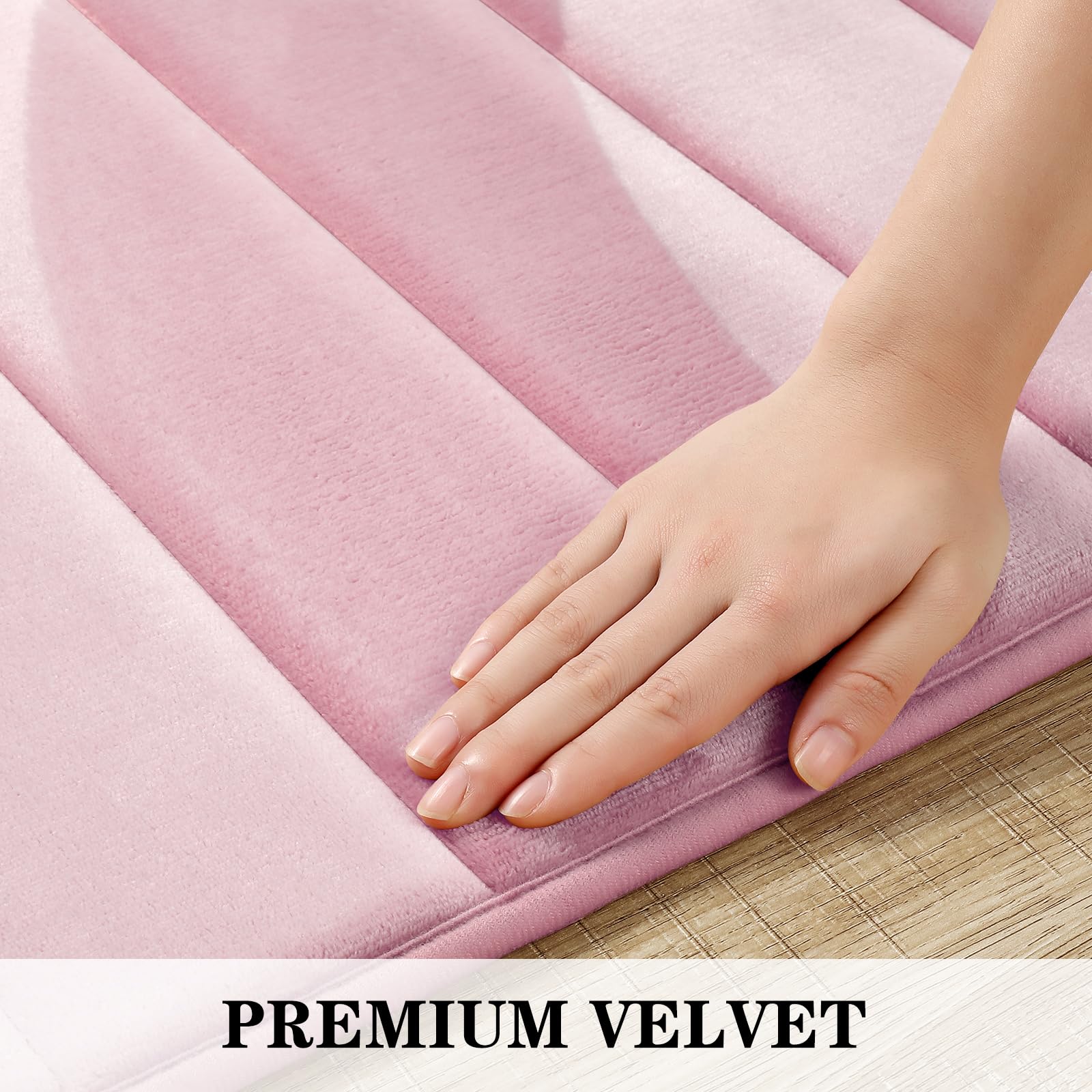 Bysure Bathroom Rugs Sets 2 Piece, Memory Foam Non Slip Extra Soft Absorbent Machine Washable Toilet Bath Mats (Pink, 17X24+20X3