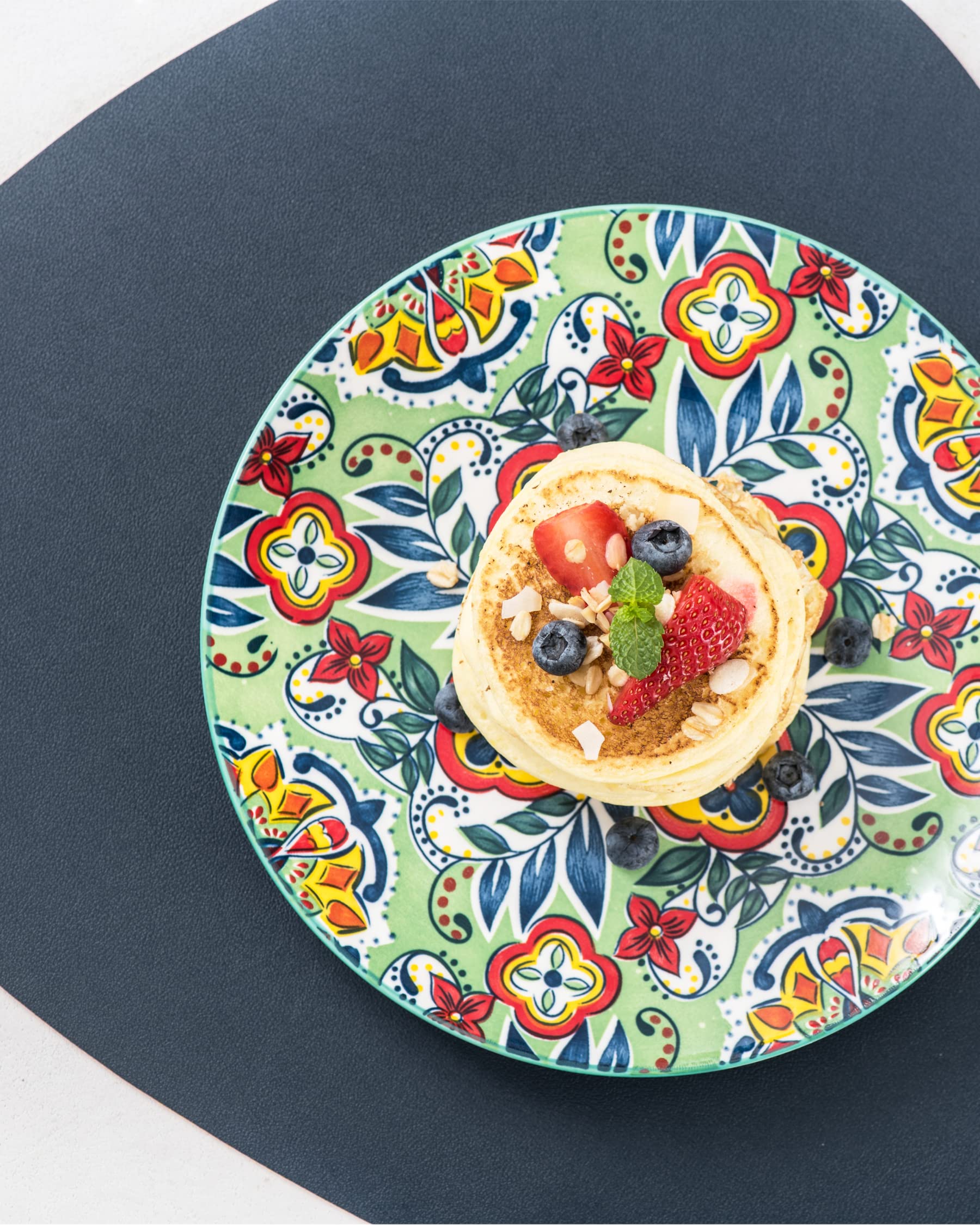 HENXFEN LEAD Ceramic Salad Dinner Plate 8.7 Inch  Colorful Plates Set of 6 for Dessert  Appetizer  Snacks - Porcelain Serving Dishes for Thanksgiving & Christmas  Dinnerware Set - Bohemian Style
