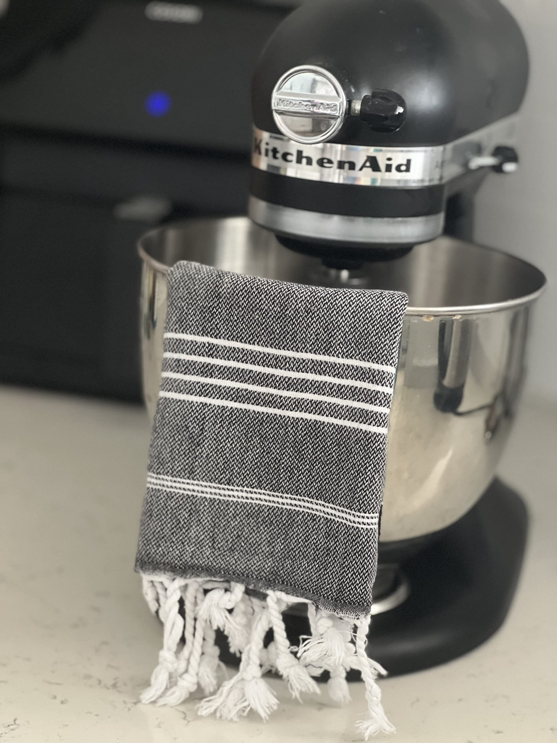 MyAprils Turkish Hand Towels for Bathroom Kitchen 100% Cotton Black Hand Towels Bathroom Decor Boho Farmhouse Rustic Quick Drying Tea Towels Dish Towel with Hanging Loop Set of 2 - Black