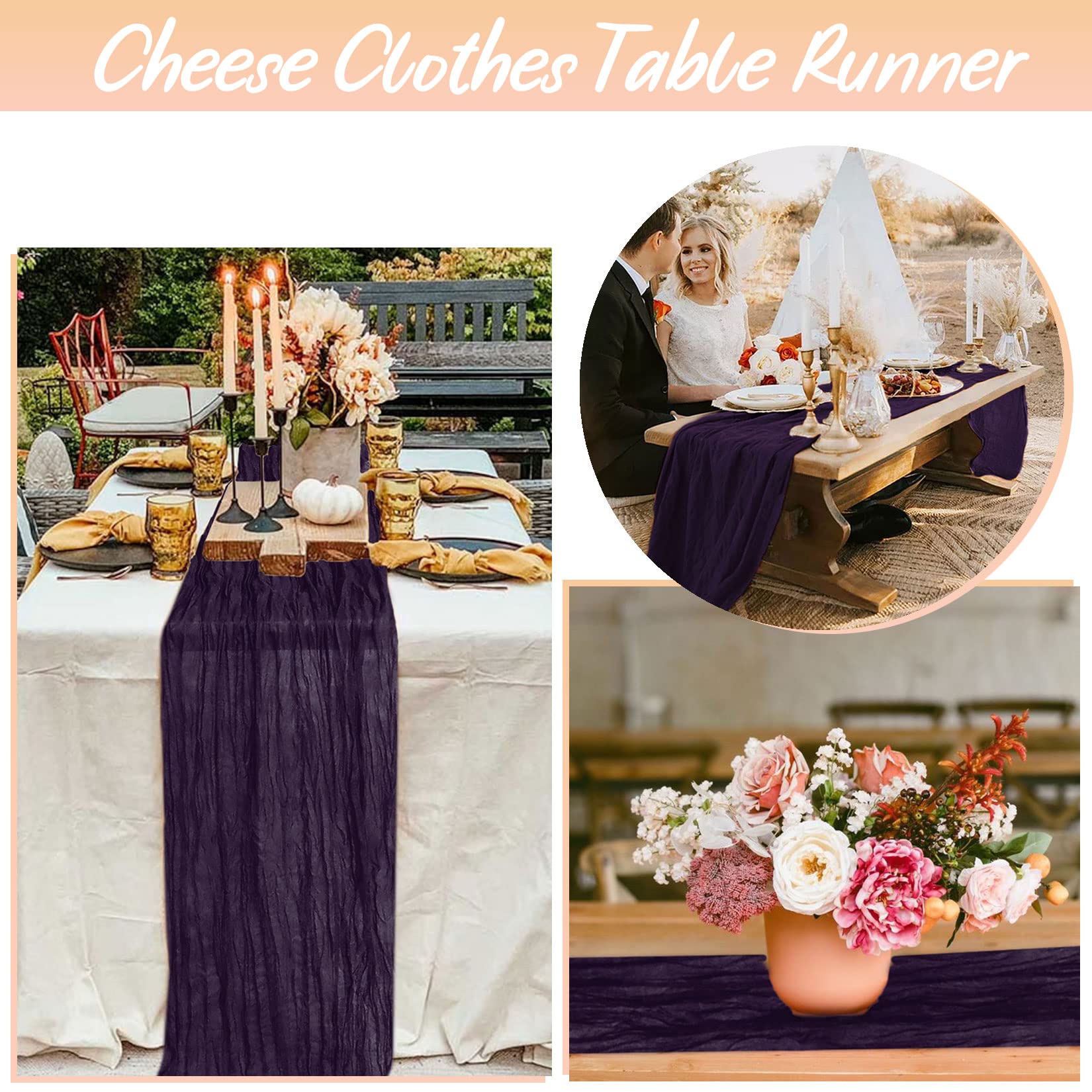 Fanproms Cheesecloth Table Runner Purple 10Ft 2 Pack Boho Gauze Table Runners For Halloween Party Rustic Cheese Cloth Table Runn