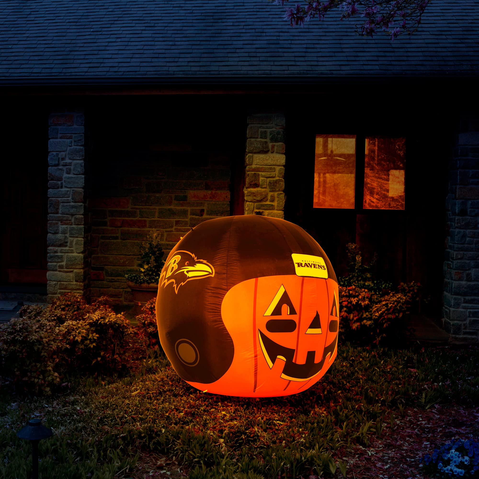 Sporticulture NFL Baltimore Ravens 4ft Inflatable Jack-O-Helmet with LED Lights & Built-in Blower - Halloween Merchandise Decor