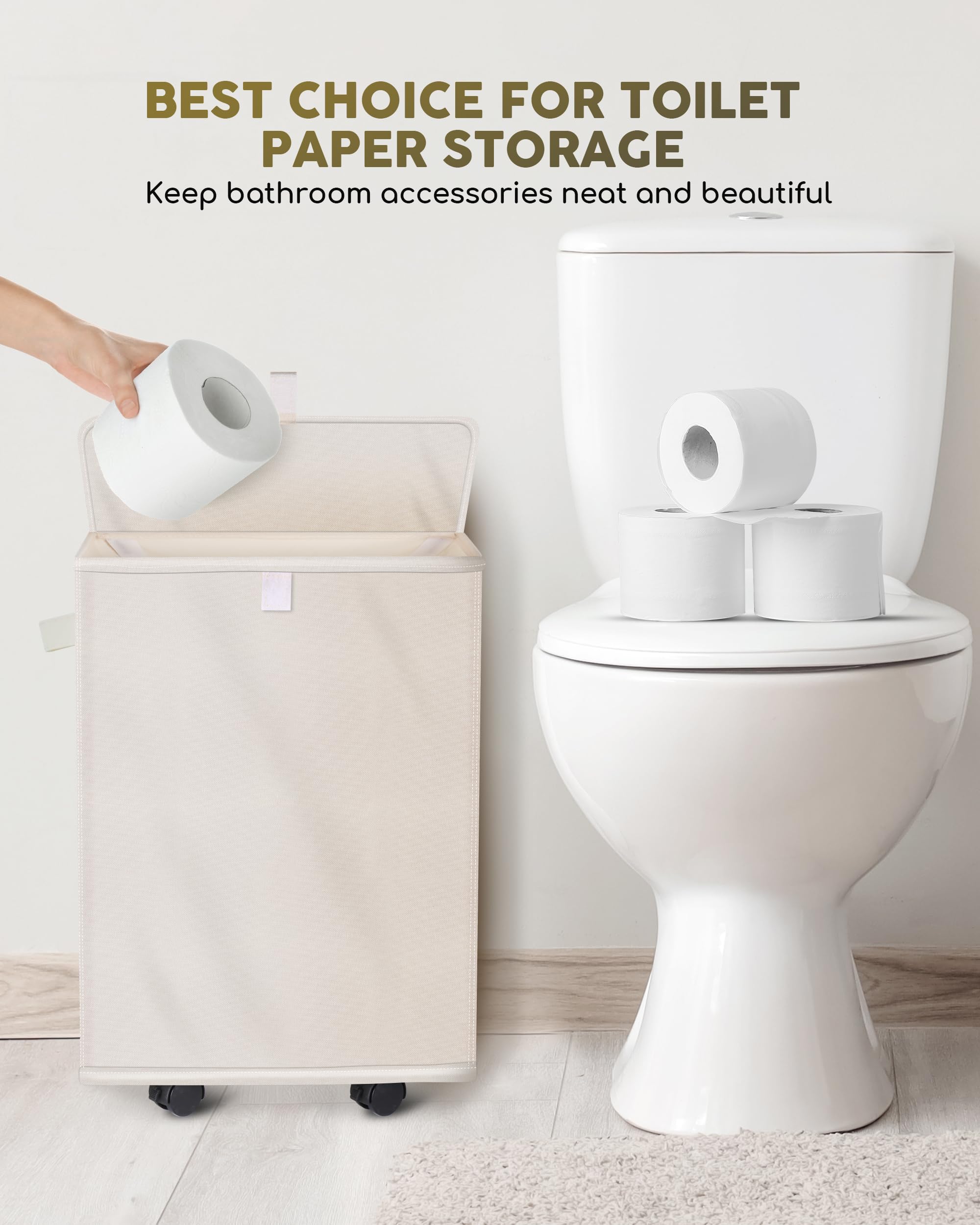 34 L Toilet Paper Organizer Basket, Toilet Paper Storage Can 20 Regular Rolls Or 15 Mega Rolls, Paper Basket With Lid And Handle