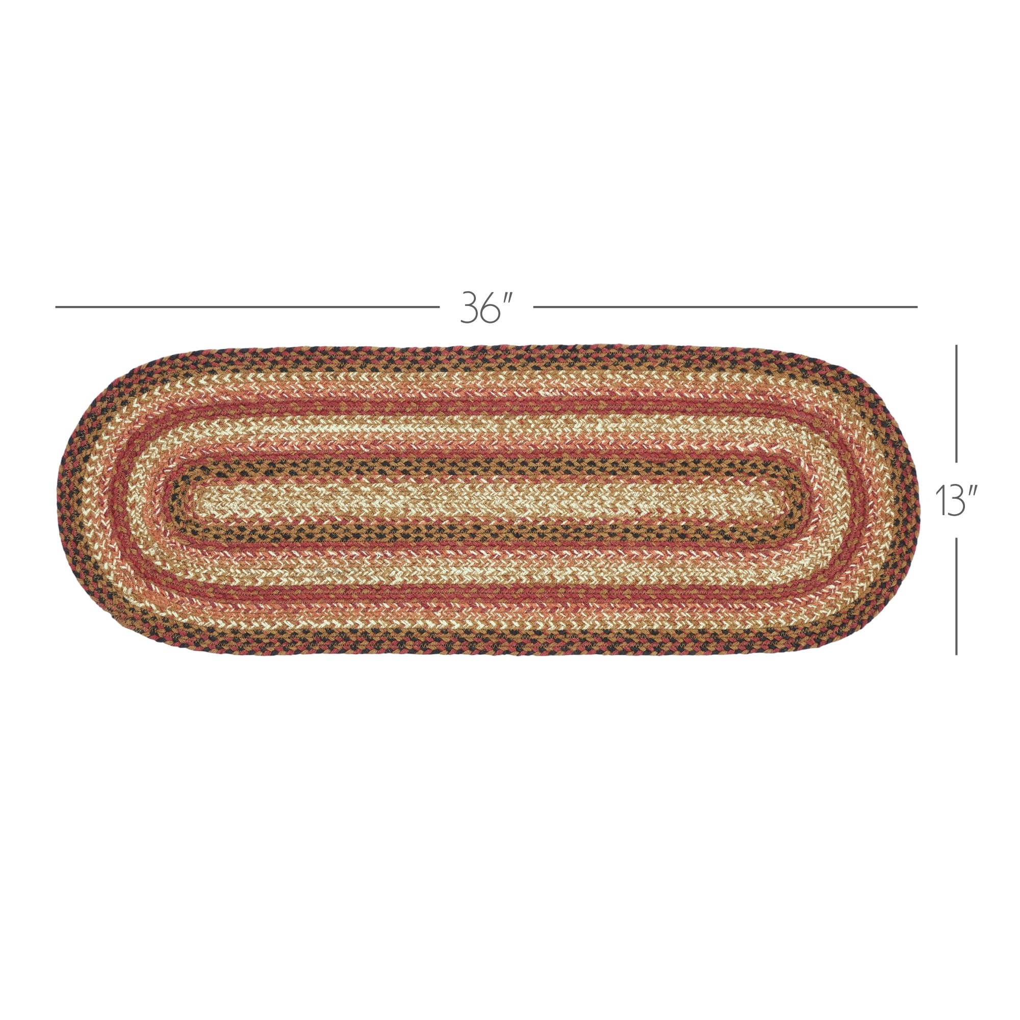 Vhc Brands Primitive Ginger Spice Table Runner, Orange Red Natural, Jute Blend, Oval, 13X36 Inches