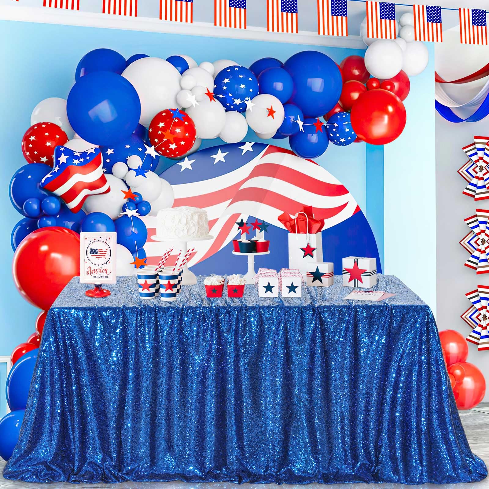 Queendream Rectangle Wedding Tablecloth Royal Blue- 90X132 Inch Sequin Fabric Table Cloths Rectangle Cover Birthday Parties Holi