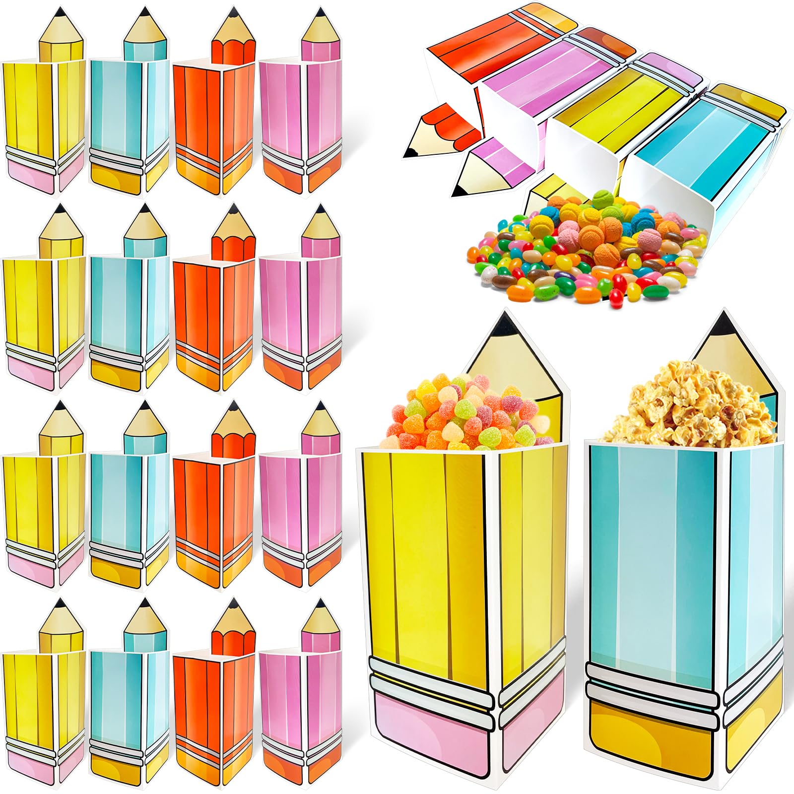 40 Pcs Welcome Back To School Pencil Candy Boxes Popcorn Holders Pencil Gift Boxes Pencil Popcorn Boxes Thanks Teacher Popcorn H