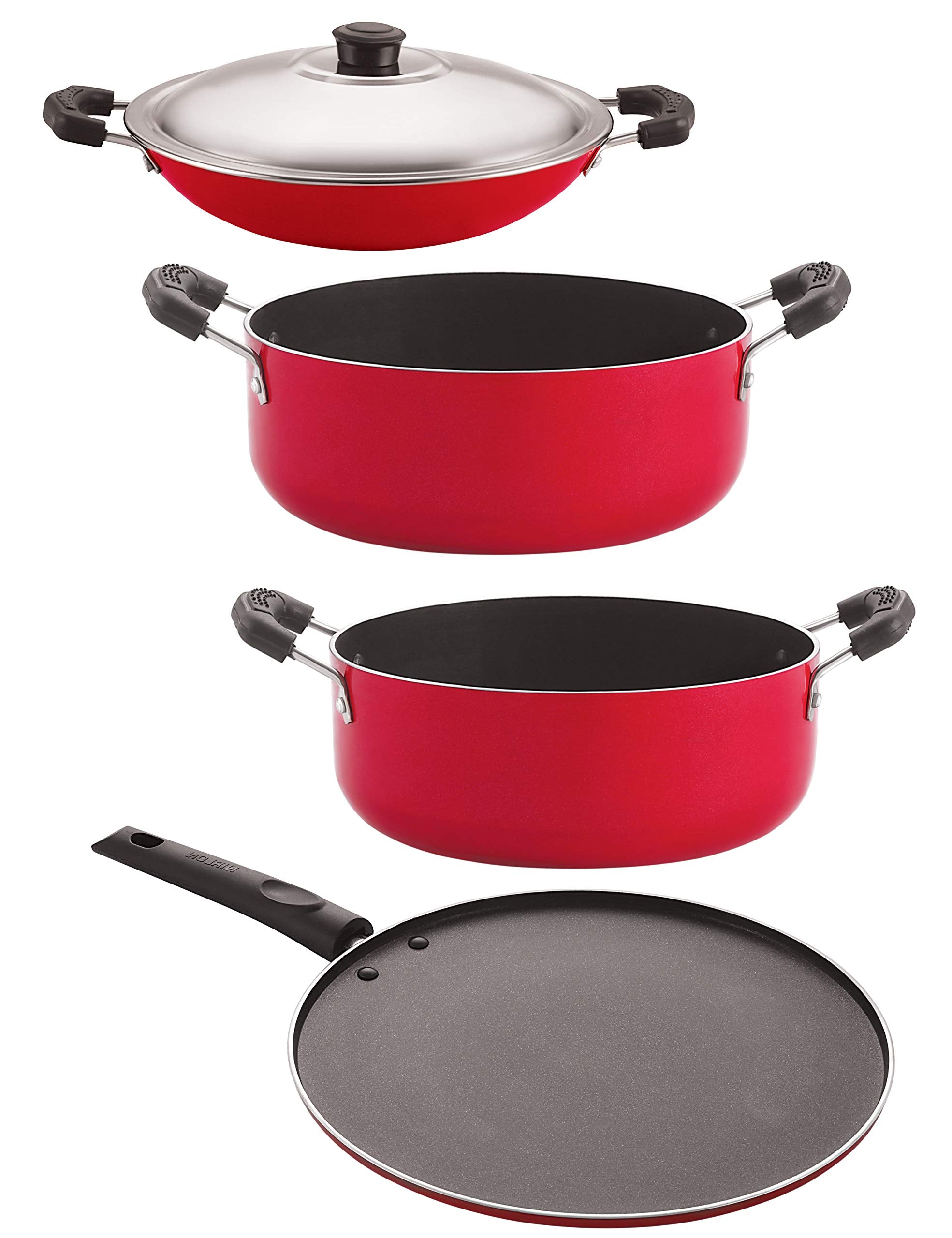 Nirlon NonStick Aluminium Cookware Set, 4Pieces With Bakelite Handle (Ac_Cs22_St11_Cs24)