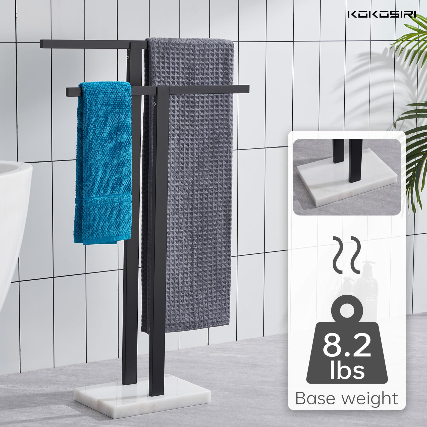 Kokosiri Bathroom Towel Rack 2-Tier Standing Towel Racks With Marble Base, Stainless Steel Freestanding Towel Bars, Thicken Stea