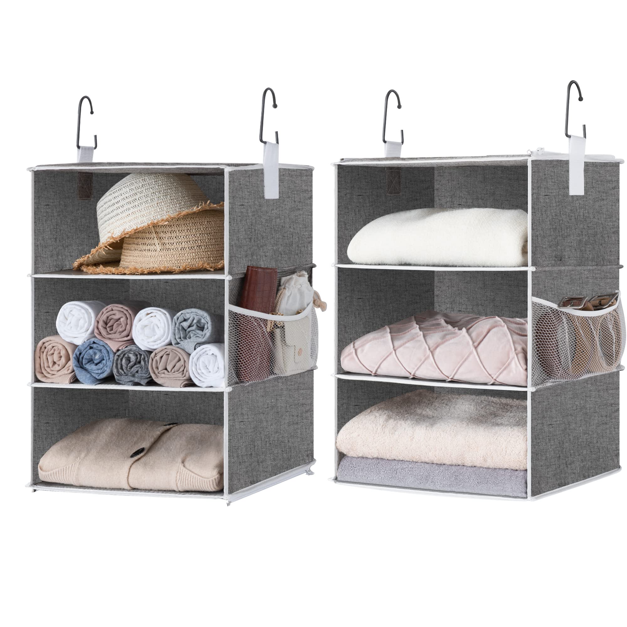 Storageworks 6-Shelf Jumbo Hanging Closet Organizers, Two 3-Shelf Separable Closet Hanging Shelves, Gray, Canvas, 13 '' D X 15 '
