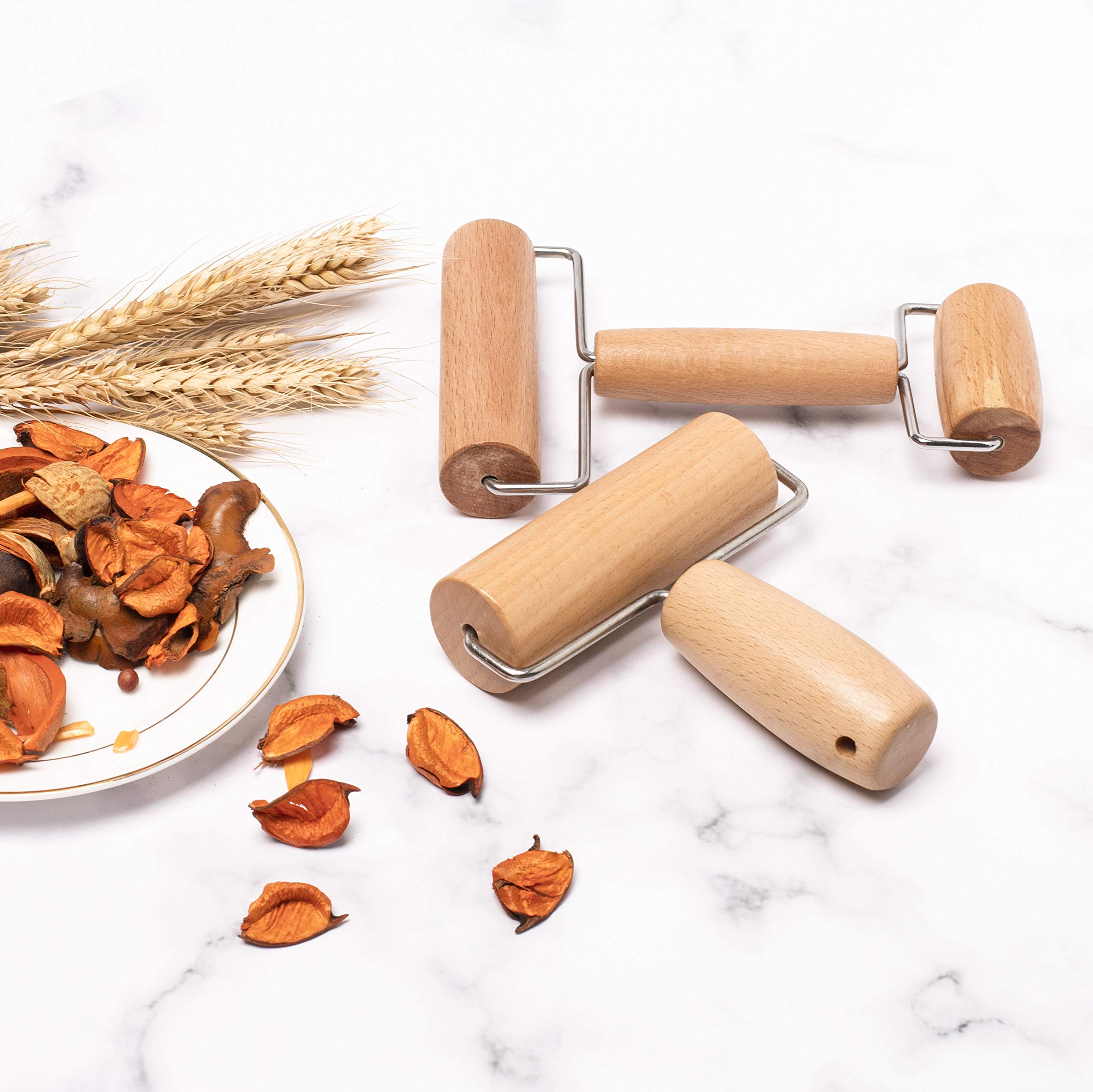 Whaline Wood Pastry Pizza Roller 2 Pieces Non Stick Wooden Rolling Pin For Home, Kitchen Baking Cooking Easy To Handle (T-Maple