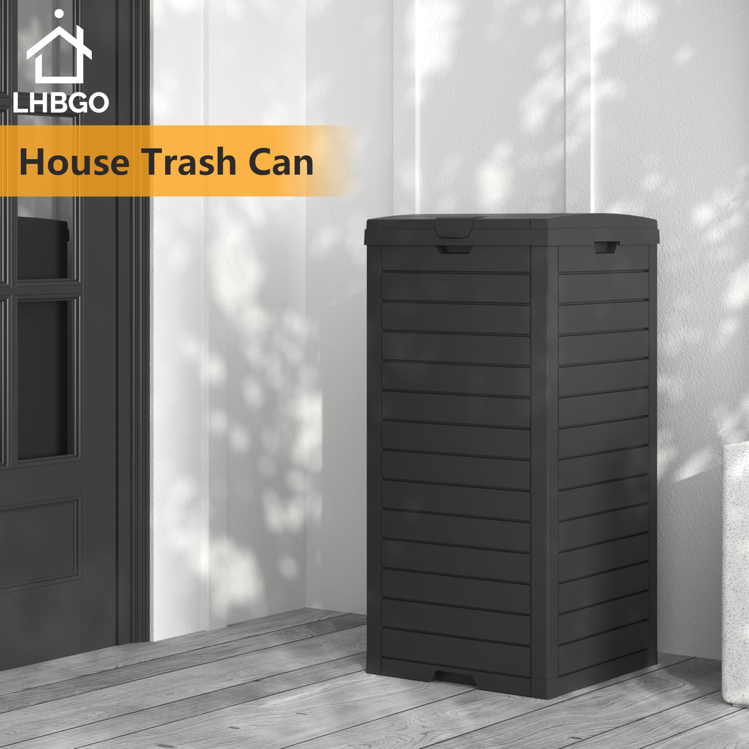 Lhbgo Outdoor Trash Can, 31 Gallon Garbage Can With Tiered Lid And Drip Tray, Waterproof Resin Outside Trash Bin For Patio, Back