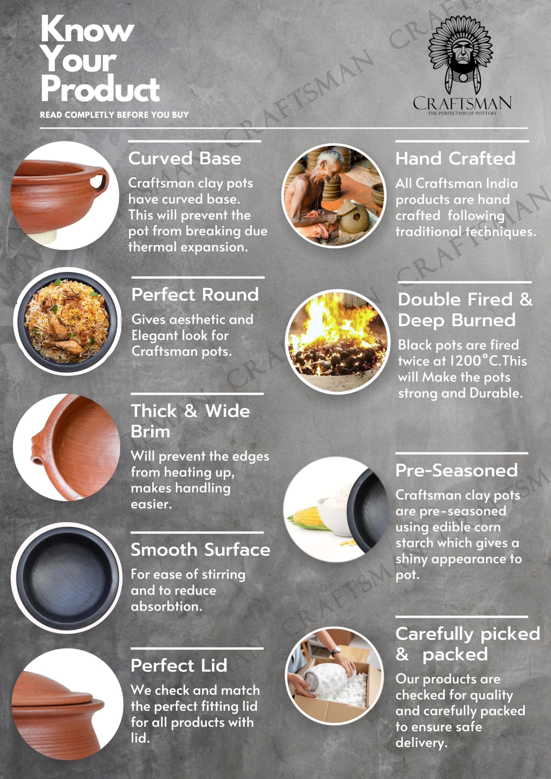 Craftsman India Online Deep Burned Clay Tawa/Pan For Cooking And Serving 10 Inch, Black