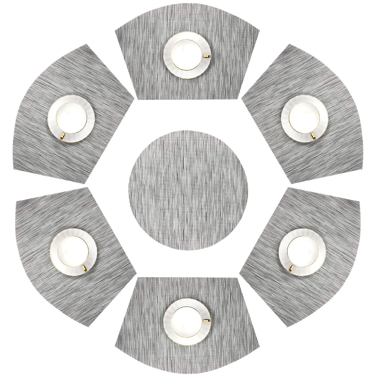 Shacos Round Table Placemats Wedge Placemats With Centerpiece Round Placemat Pvc Woven Table Mats Washable(7,Silver Grey)