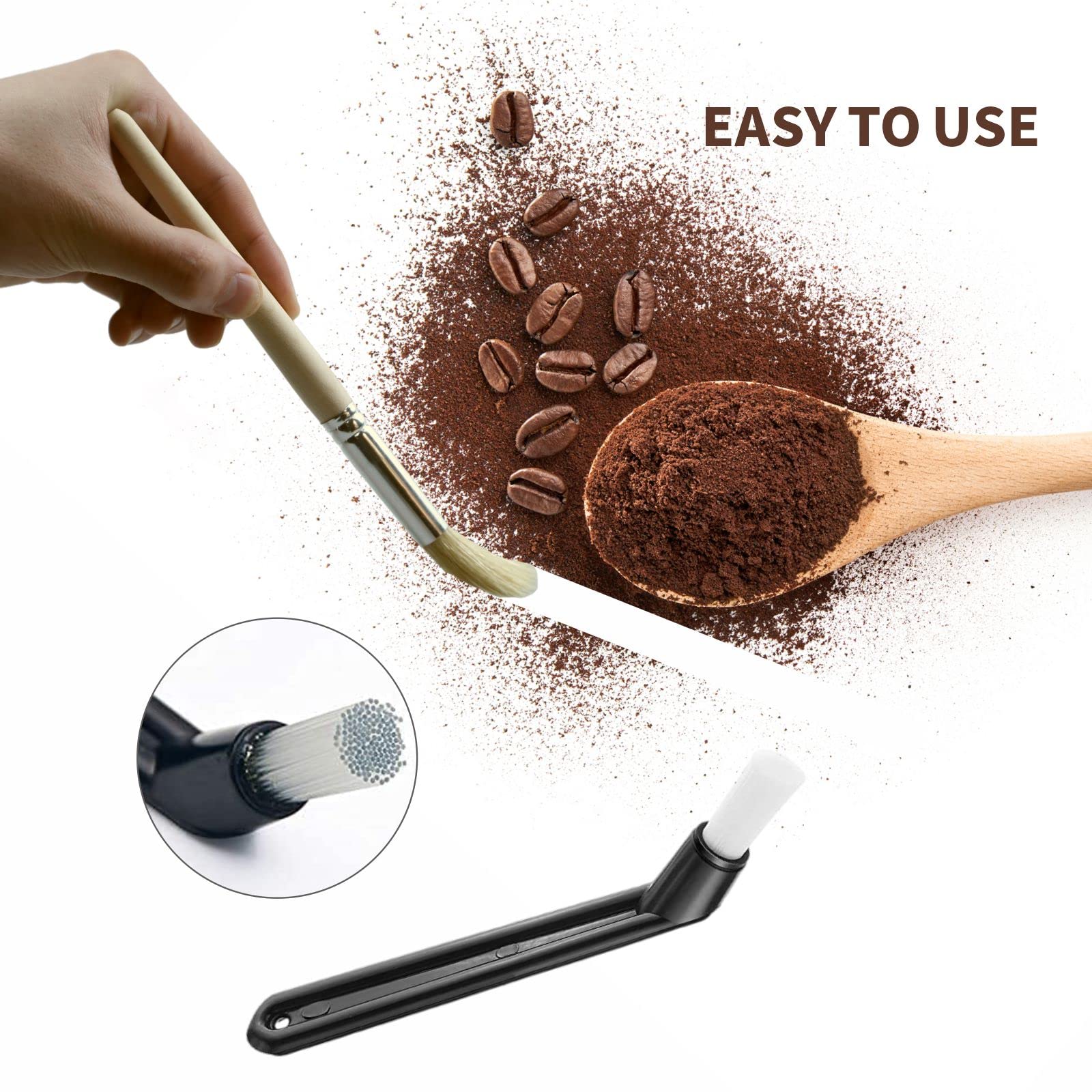 Luxmool 6 Pcs Coffee Brush Set, Professional Espresso Brush Kit, Well-Designed Coffee Grinder Brush, Heavy Wood Handle & Natural