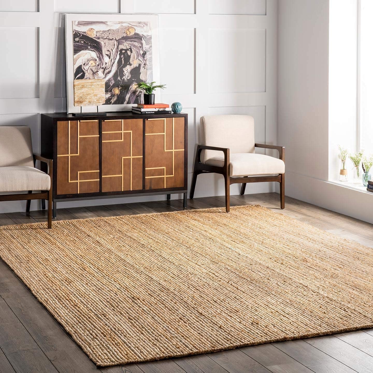Homeable Natural Hand Woven Decorative Braided Reversible Durable Jute Rectangular Rug Pad, For Bedroom, Floor Rug, Kitchen Rug,