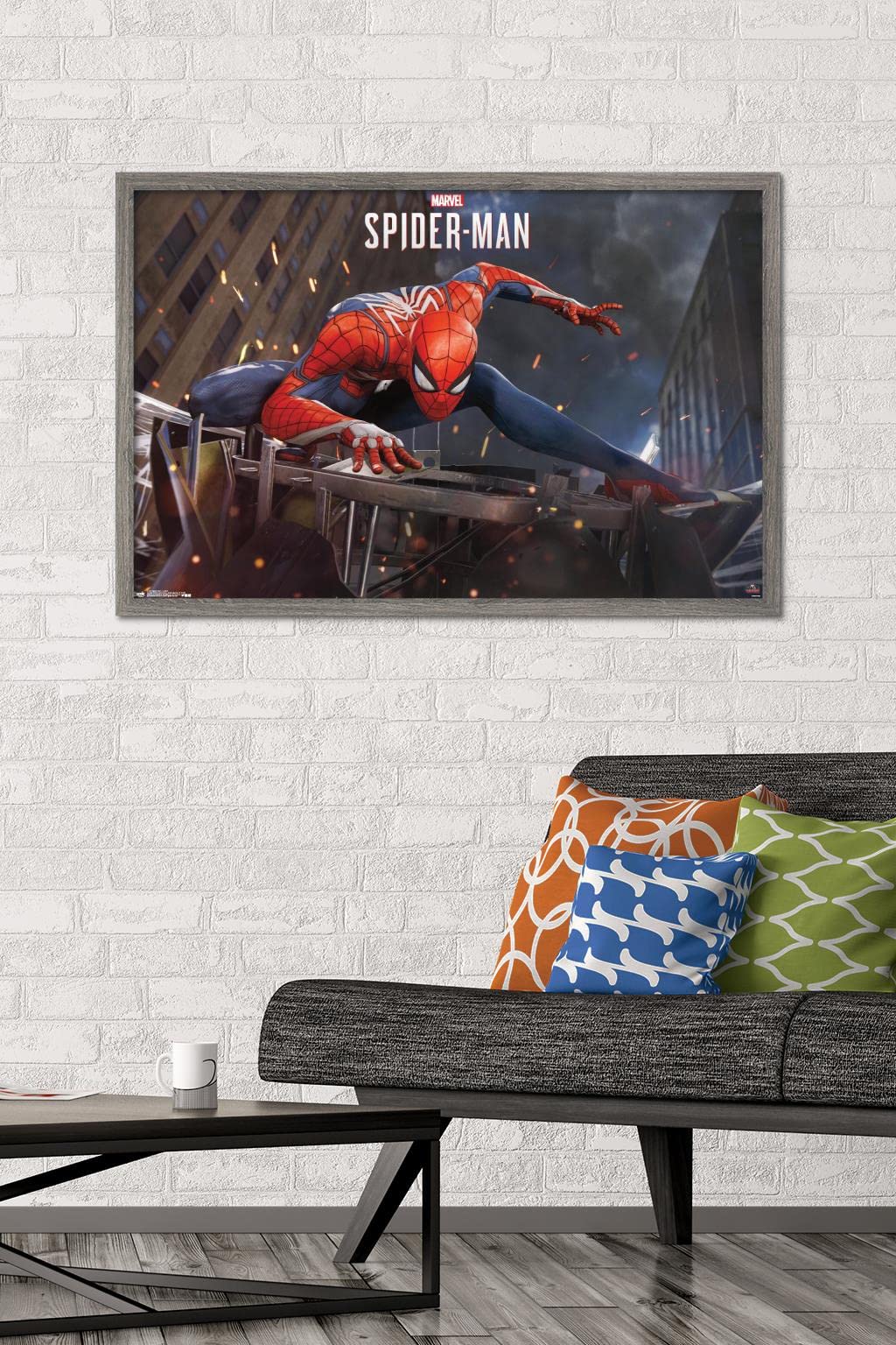 Trends International Marvel Comics - Spider-Man - Action Wall Poster, 22.375'' X 34'', Barnwood Framed Version