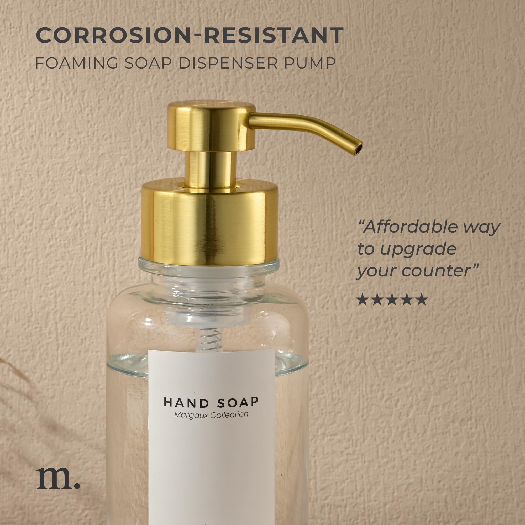 Maisonovo Glass Foaming Hand Soap Dispenser | Gold Foaming Soap Dispenser Clear Bottle Gold Pump X 1 W/Labels