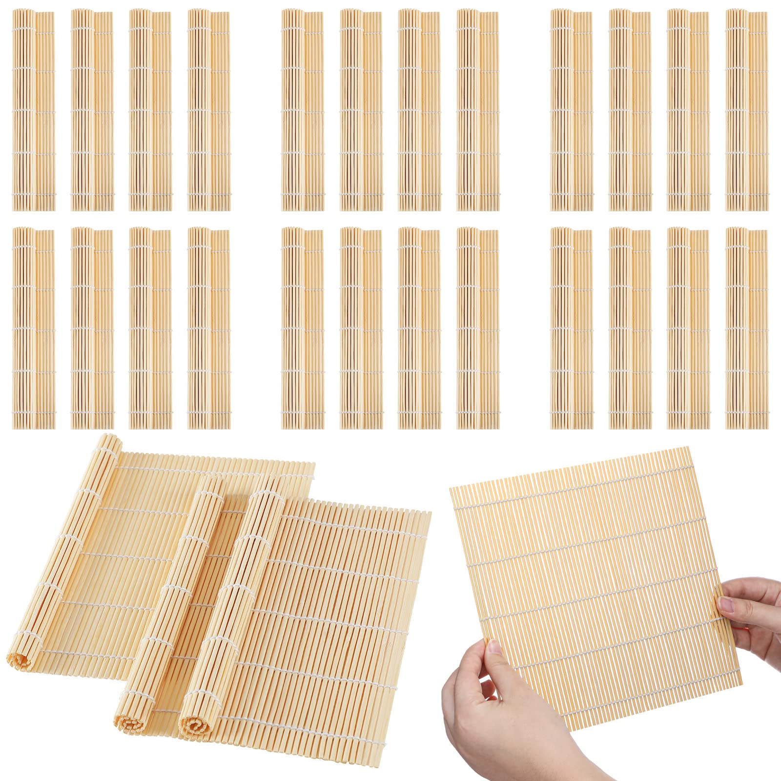 Hoolerry 24 Pcs Sushi Mat Bulk Bamboo Sushi Making Roller Non Stick Square Sushi Rolling Mat For Home Sushi Party, 9.5'' X 9.5''