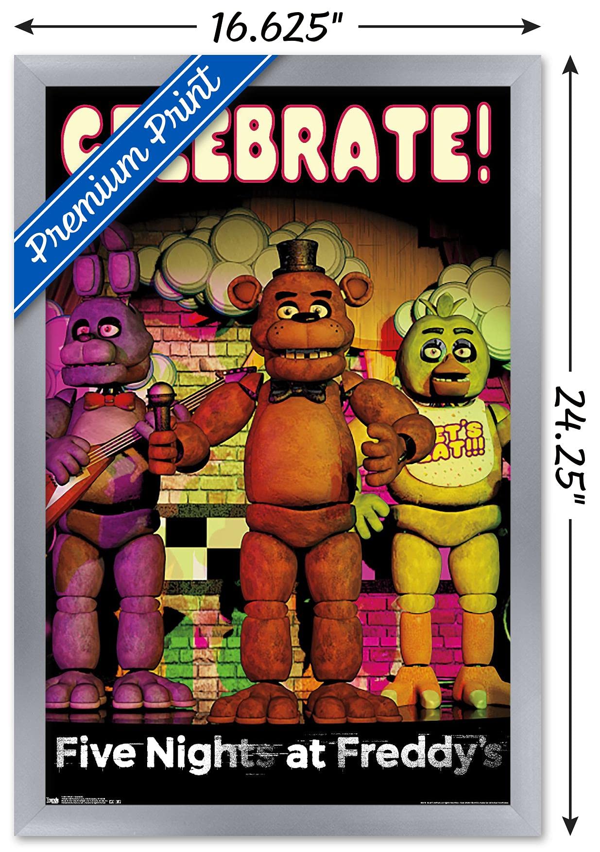Trends International Five Nights At Freddy'S - Celebrate Wall Poster, 14.725'' X 22.375'', Silver Framed Version