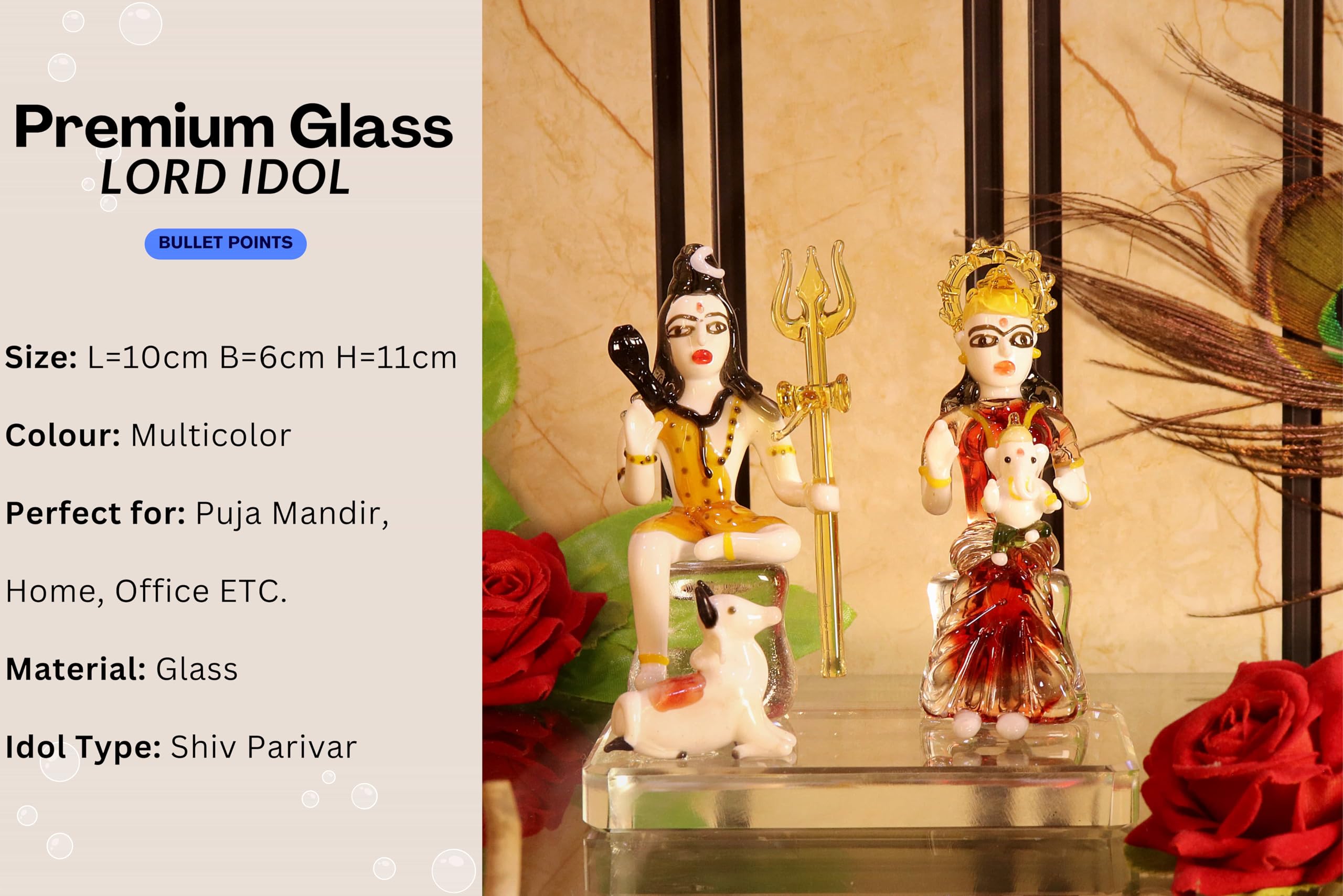 Nmii Glass Idol Lord Shiv Parivar Murti Shiv Ji For Home Pooja Room Office Living Room | Lord Shiv Ganesh Ji Parvati Mata Nandi