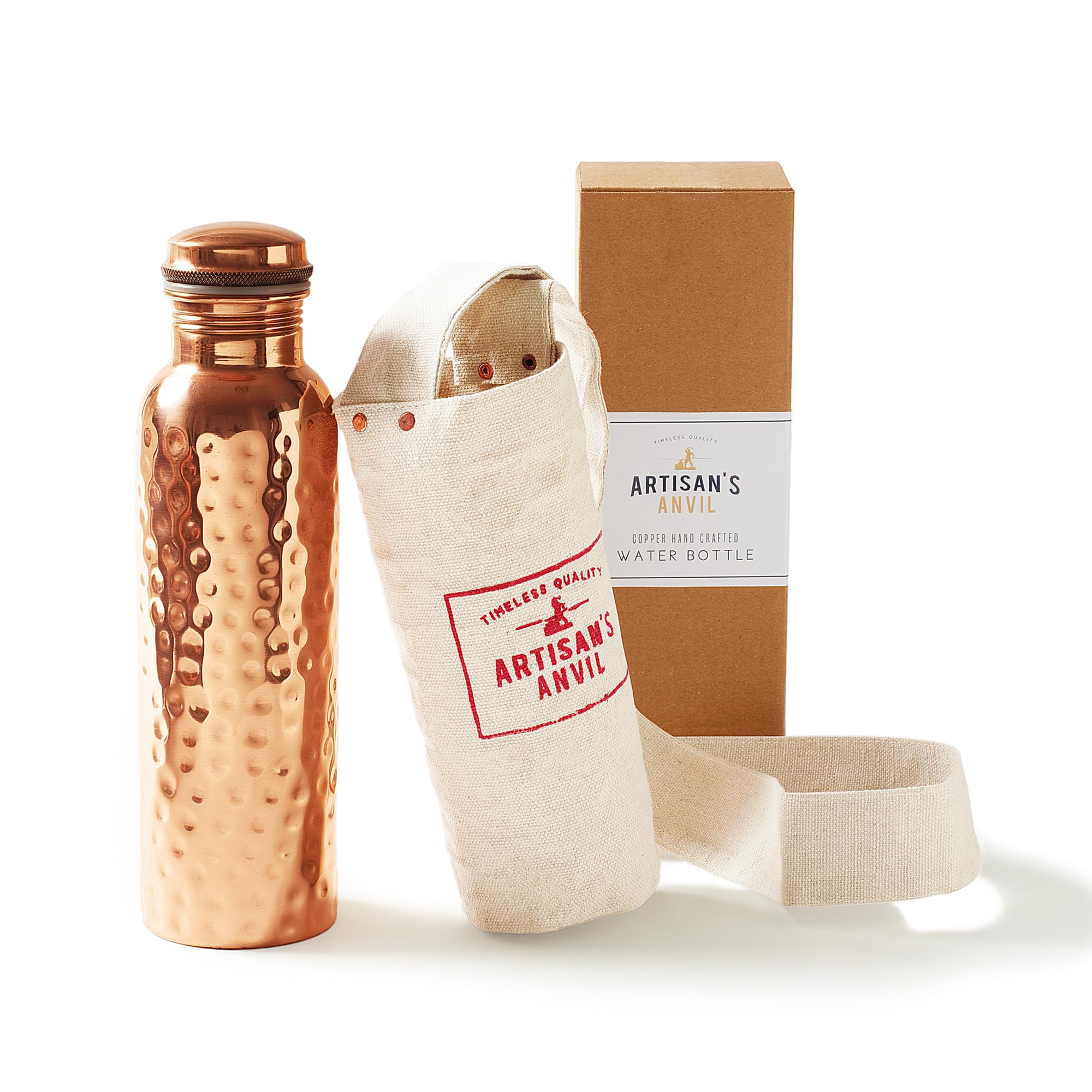 Artisans Anvil Copper Water Bottle - 32oz - Versatile and Travel-Friendly Pure Copper Water Bottle - Ayurvedic Copper Drinking 