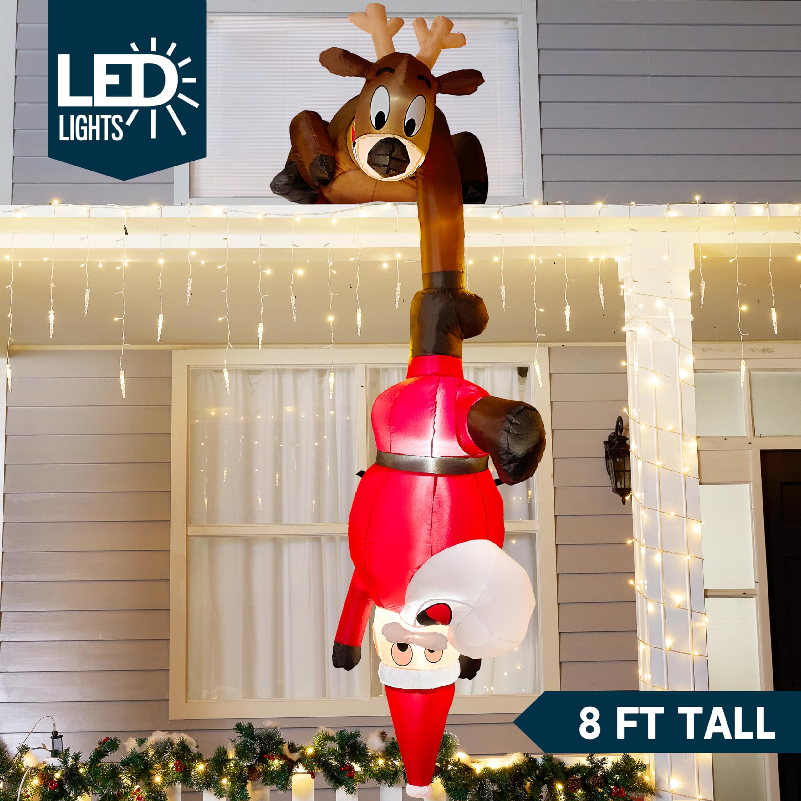 Joiedomi 8 FT Hanging Christmas Inflatables Decoration, Christmas Inflatable Reindeer and Climbing Santa, Blow Up Santa with Bui