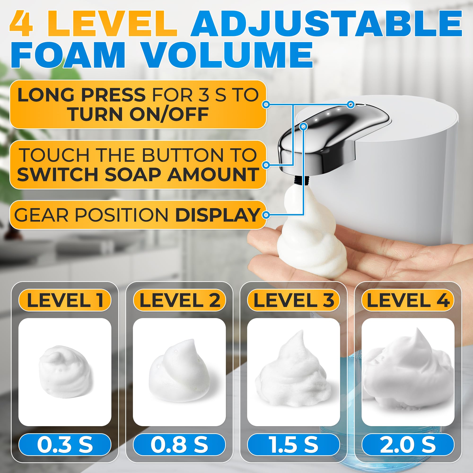 13.5 Oz Automatic Foaming Soap Dispenser Touchless 4-Level Automatic Foam Soap Dispenser Electric Soap Dispenser Foaming Hand So