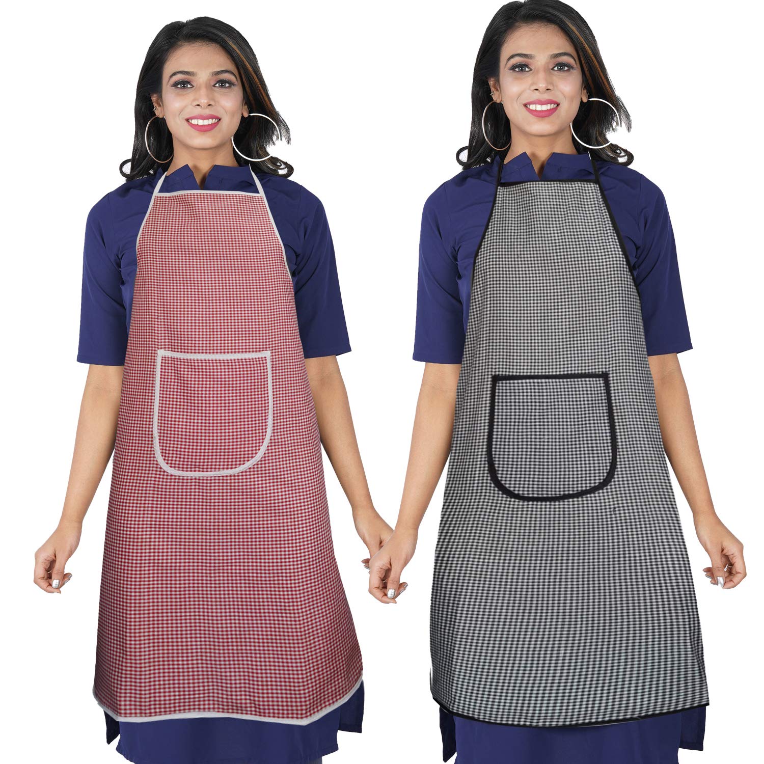 Kanushi Industries Apron For Kitchen Waterproof With Front Pocket Set Of 2 (Red & Black)(Aprn2Sclred+Black)