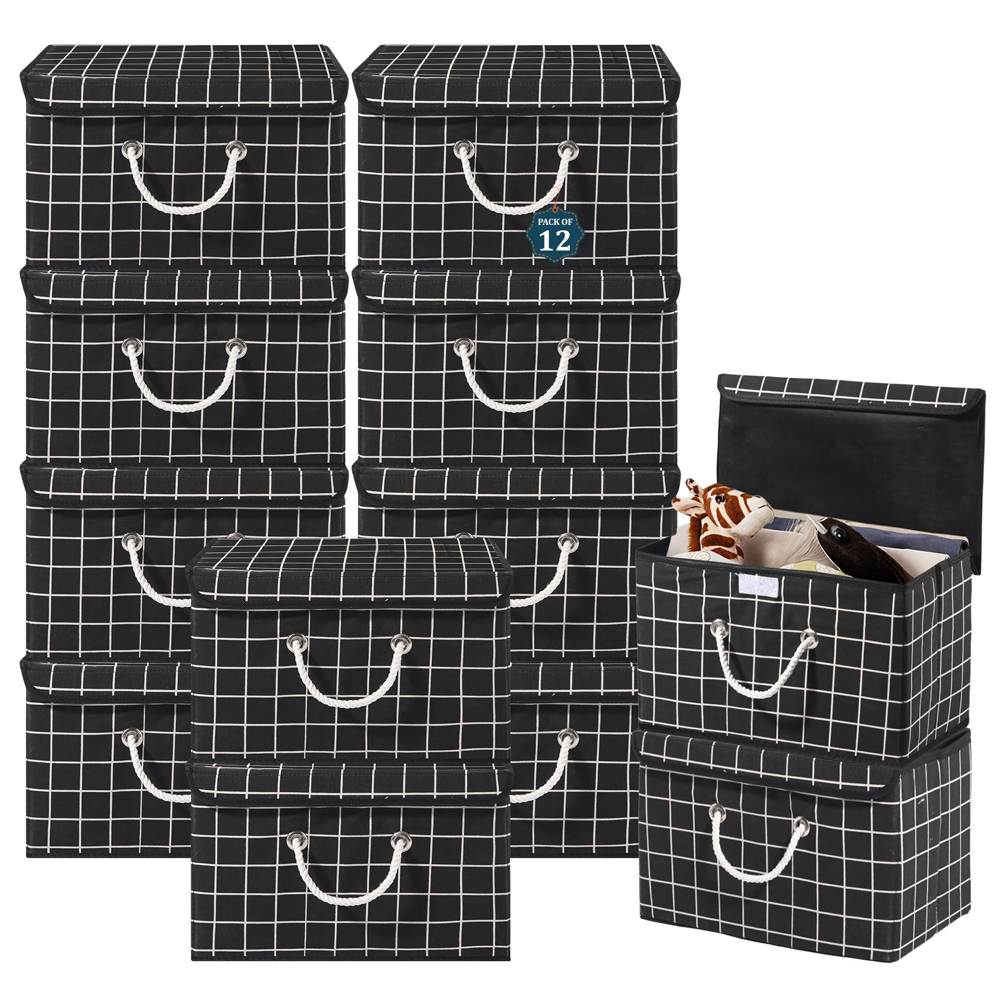 Kuber Industries Pack Of 12 Multipurpose Storage Box For Wardrobe With Lid & Handle | Large SpaceSaving Container Boxes For Sto