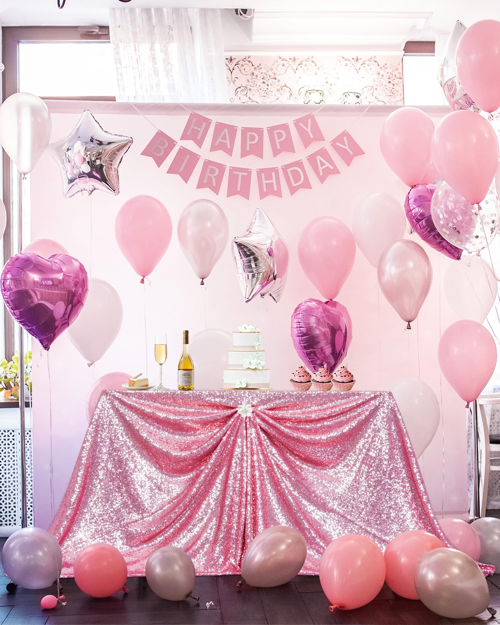 Partydelight Sequin Tablecloth Fuchsia Pink Rectangle 60X102 Shimmer Table Cloths Sparkle Glitter Decorations