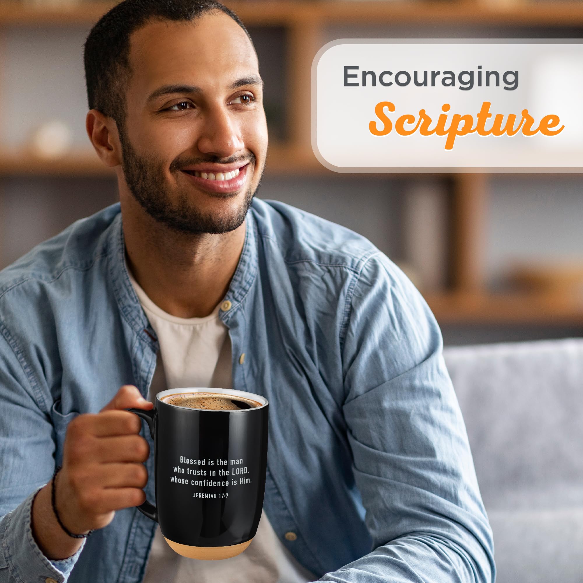 Christian Art Gifts Coffee Mug: Blessed Man - Jeremiah 17:7 Inspirational Scripture  15oz  Black